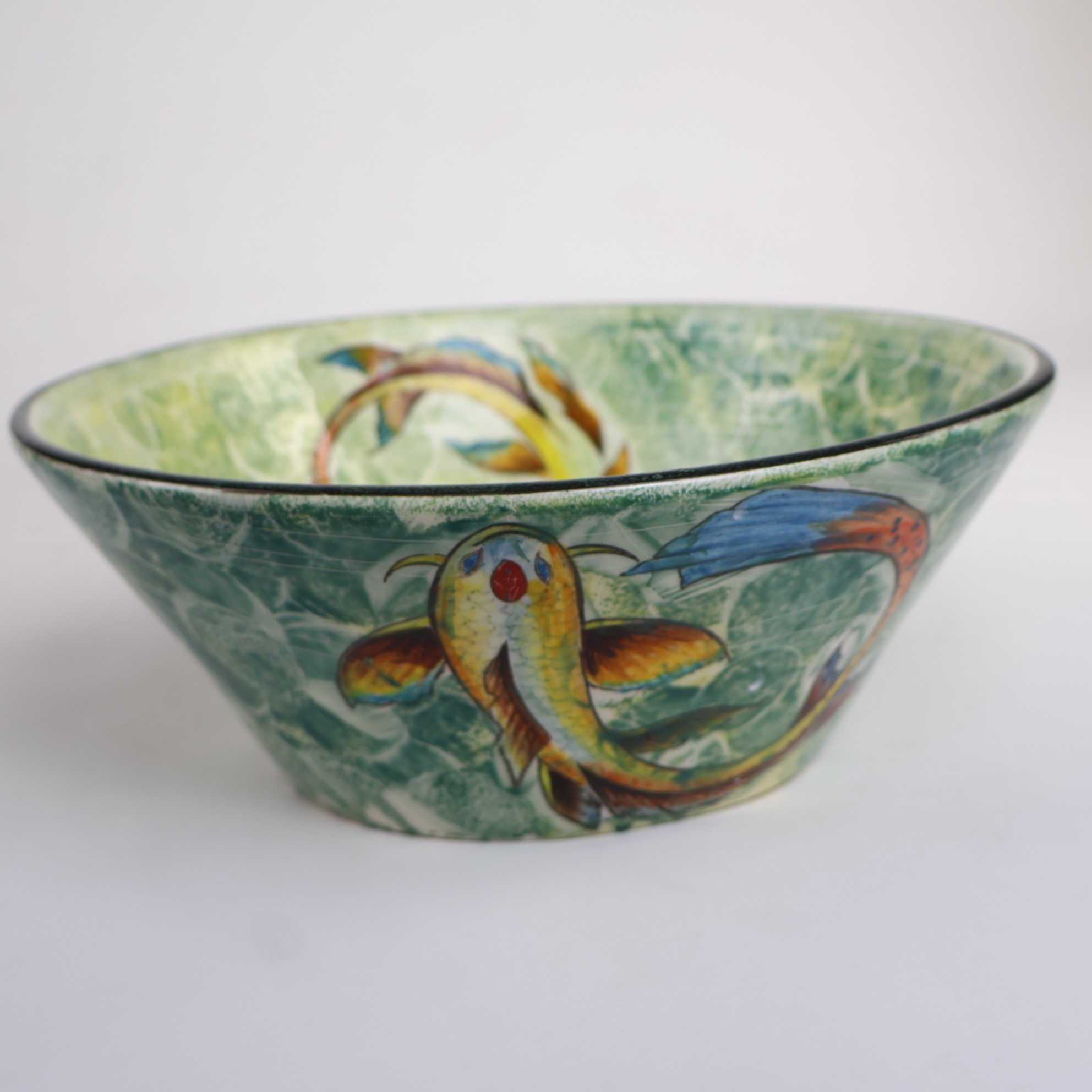 Handmade Japanese Koi Fish Ceramic Sink – Unique Luxury Bathroom Decor with Vibrant Green Artistic Design