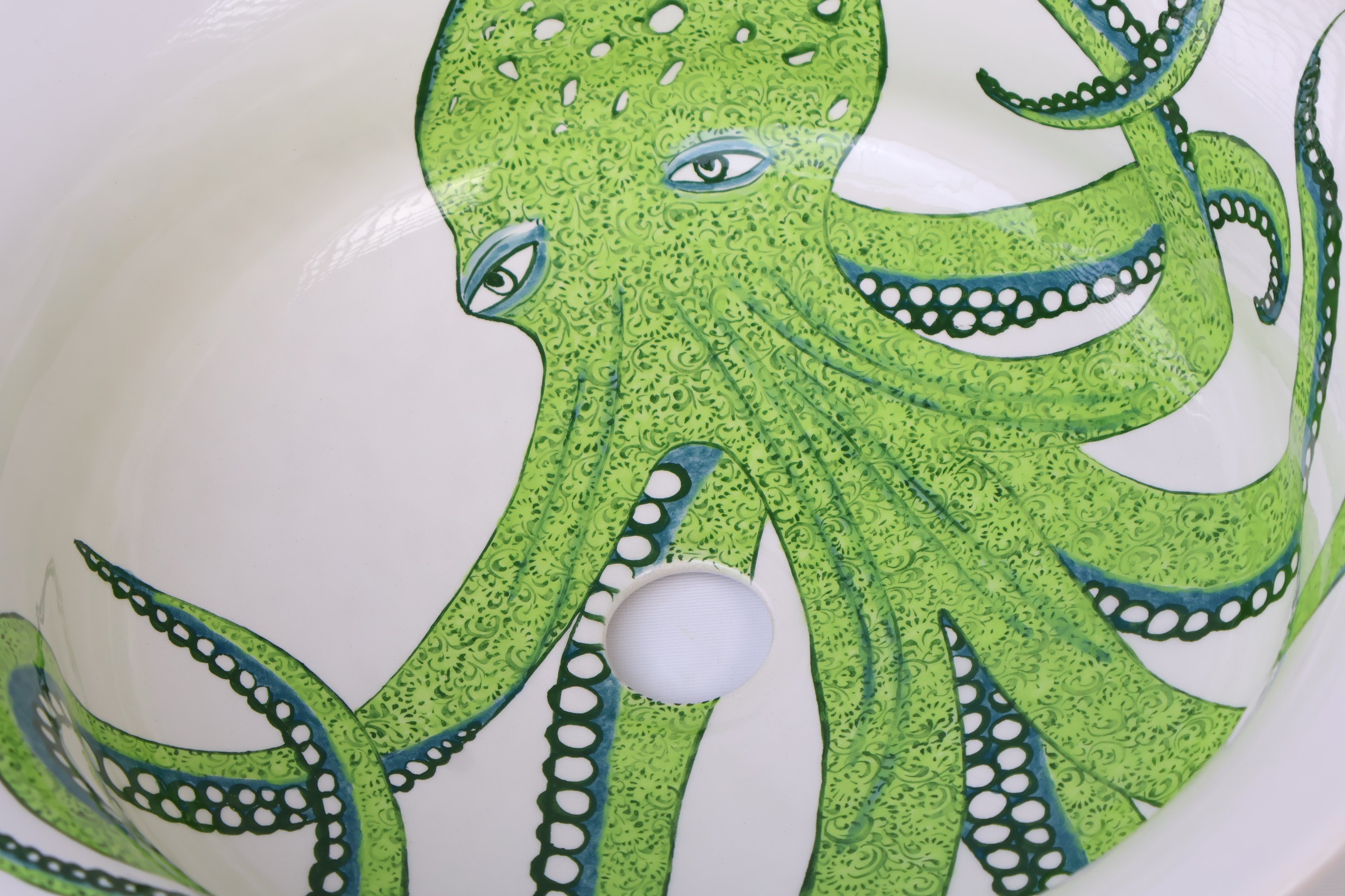 Mediterranean Green Octopus Ceramic Sink - Handmade and Unique