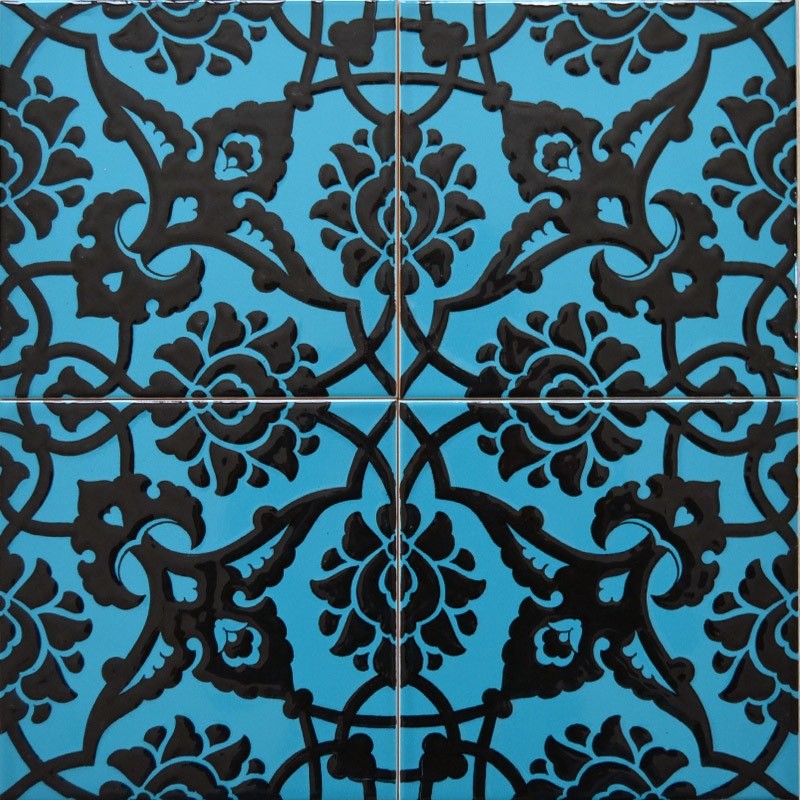 Screenprinting Turkish Ceramic Tile - Handcrafted Kitchen Backsplash Tile with Floral Pattern - 8 in [20Cm]