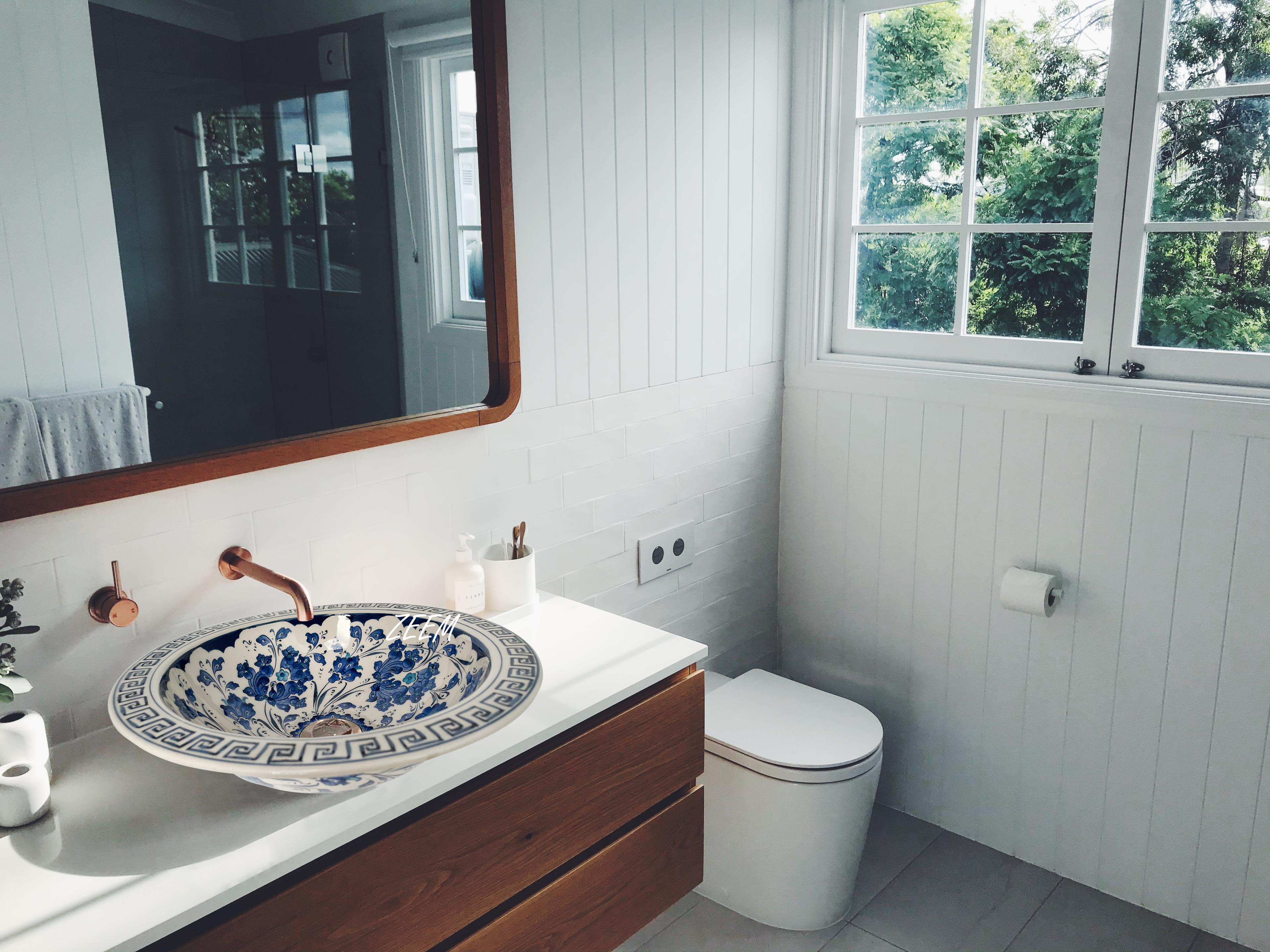 Hand Painted Bathroom Ceramic Vessel Sink Countertop - Bleu Blanc