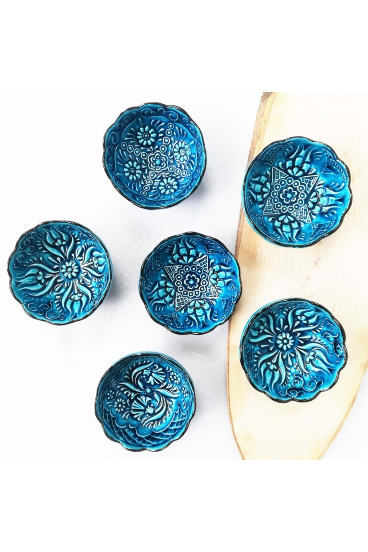 Artisan Hand Painted Ceramic Dipping & Condiment Turquise and Blue Bowls - Blue