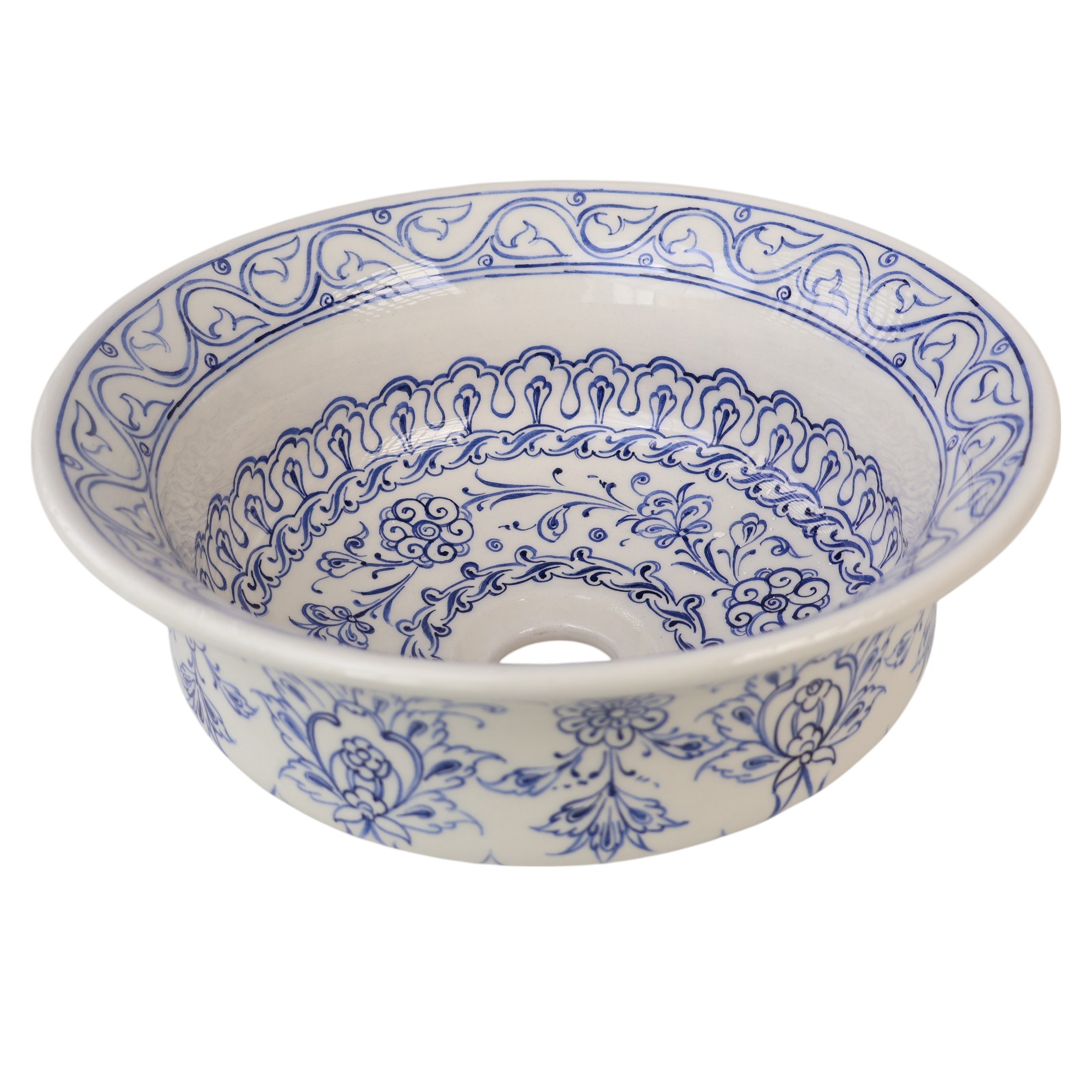 Handmade Ottoman Ceramic Sink – Blue Floral Bathroom Basin – Zeem Ceramic