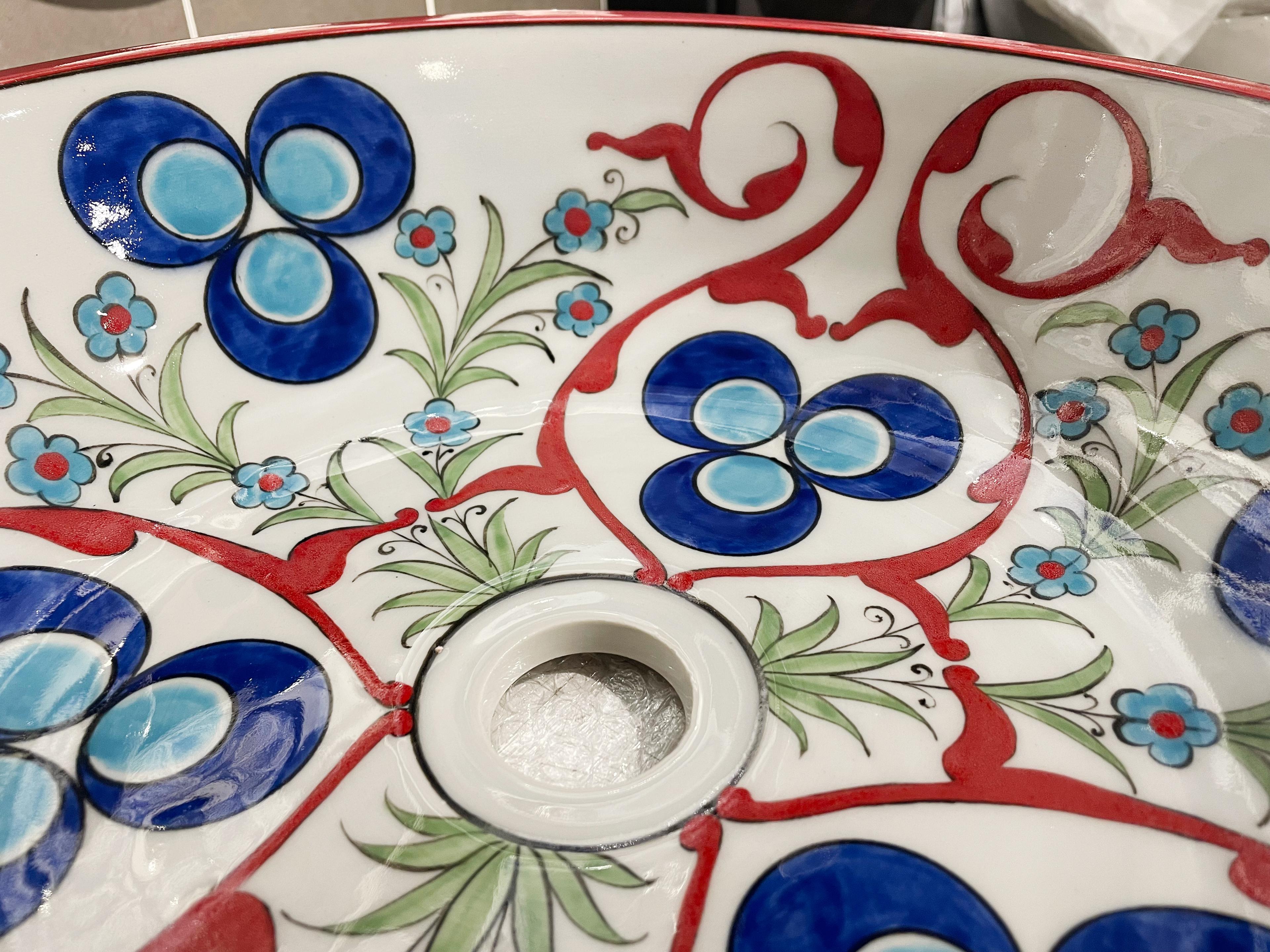 Hand Painted Bathroom Vanity Top Ceramic Vessel Sink - Cintemani and Evil Eye