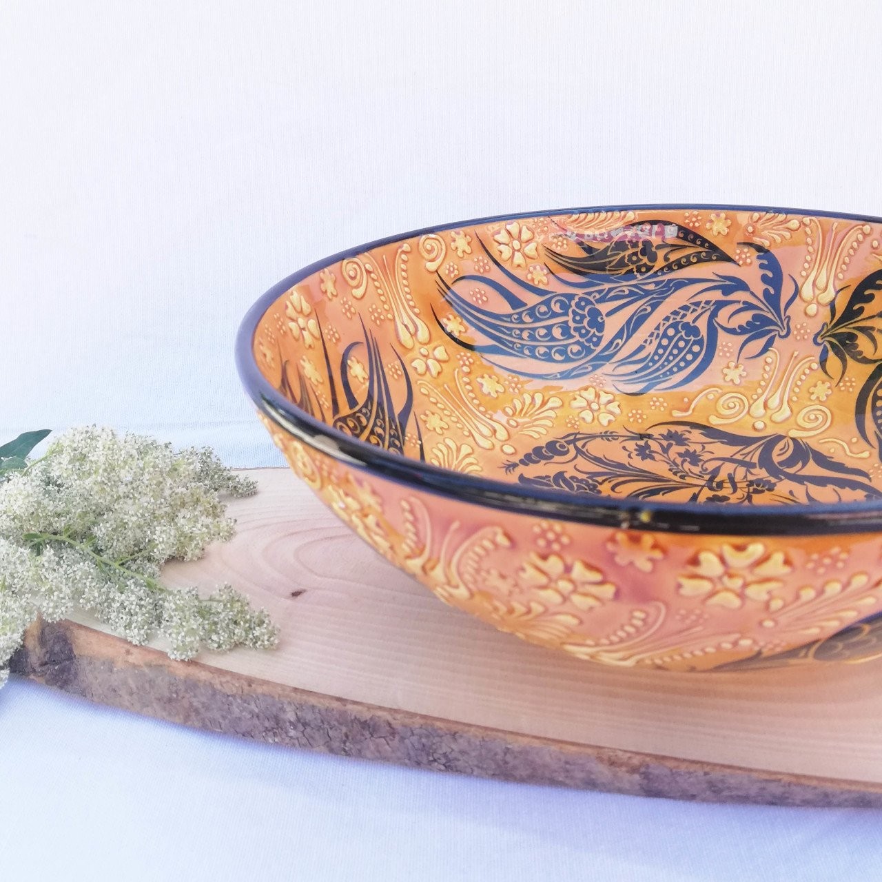 Artisan Hand Painted Ceramic Salad & Fruit Multicolor Bowls - Yellow