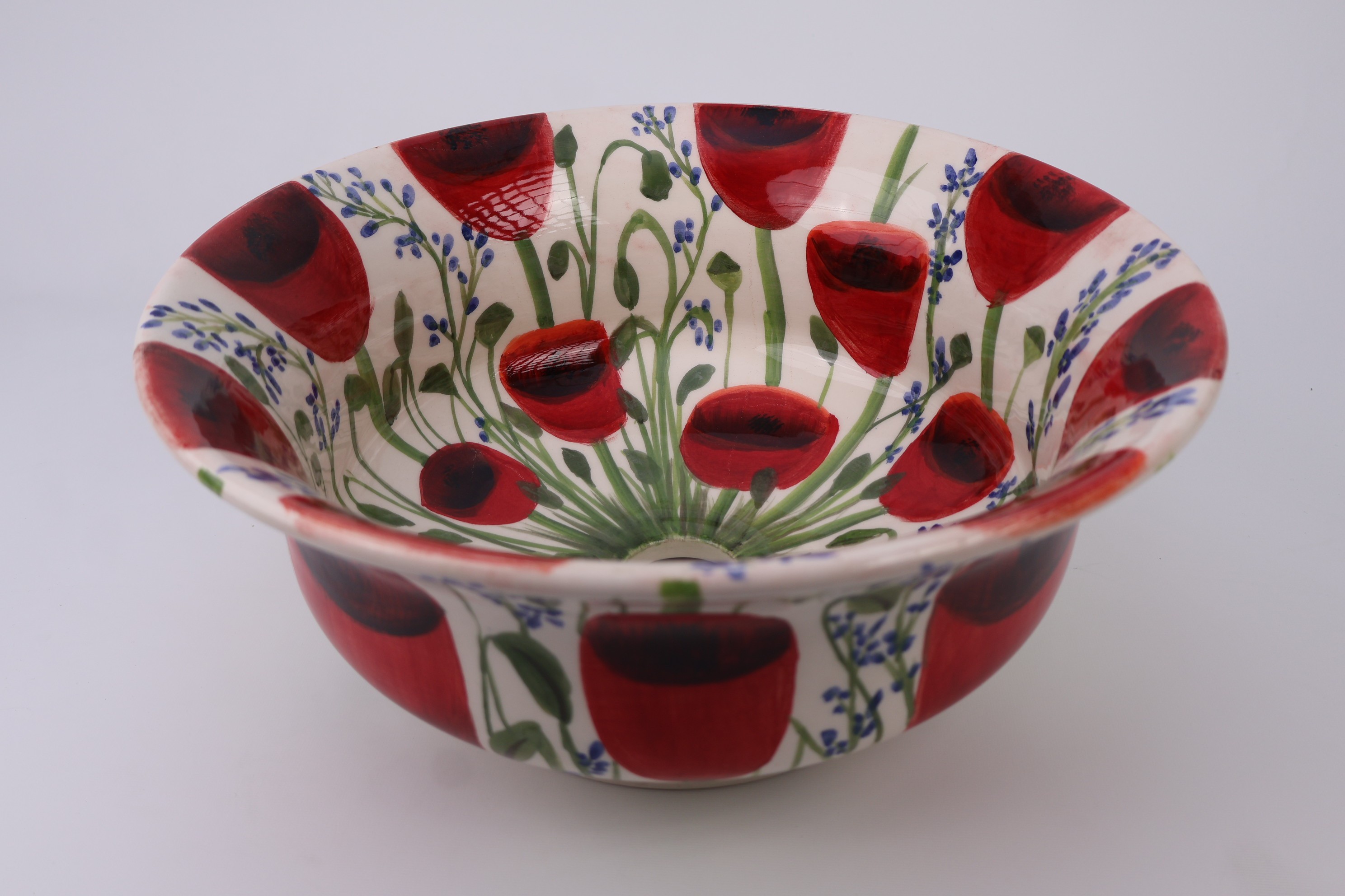 Handmade Ceramic Sink | Botanical Poppy Floral Design