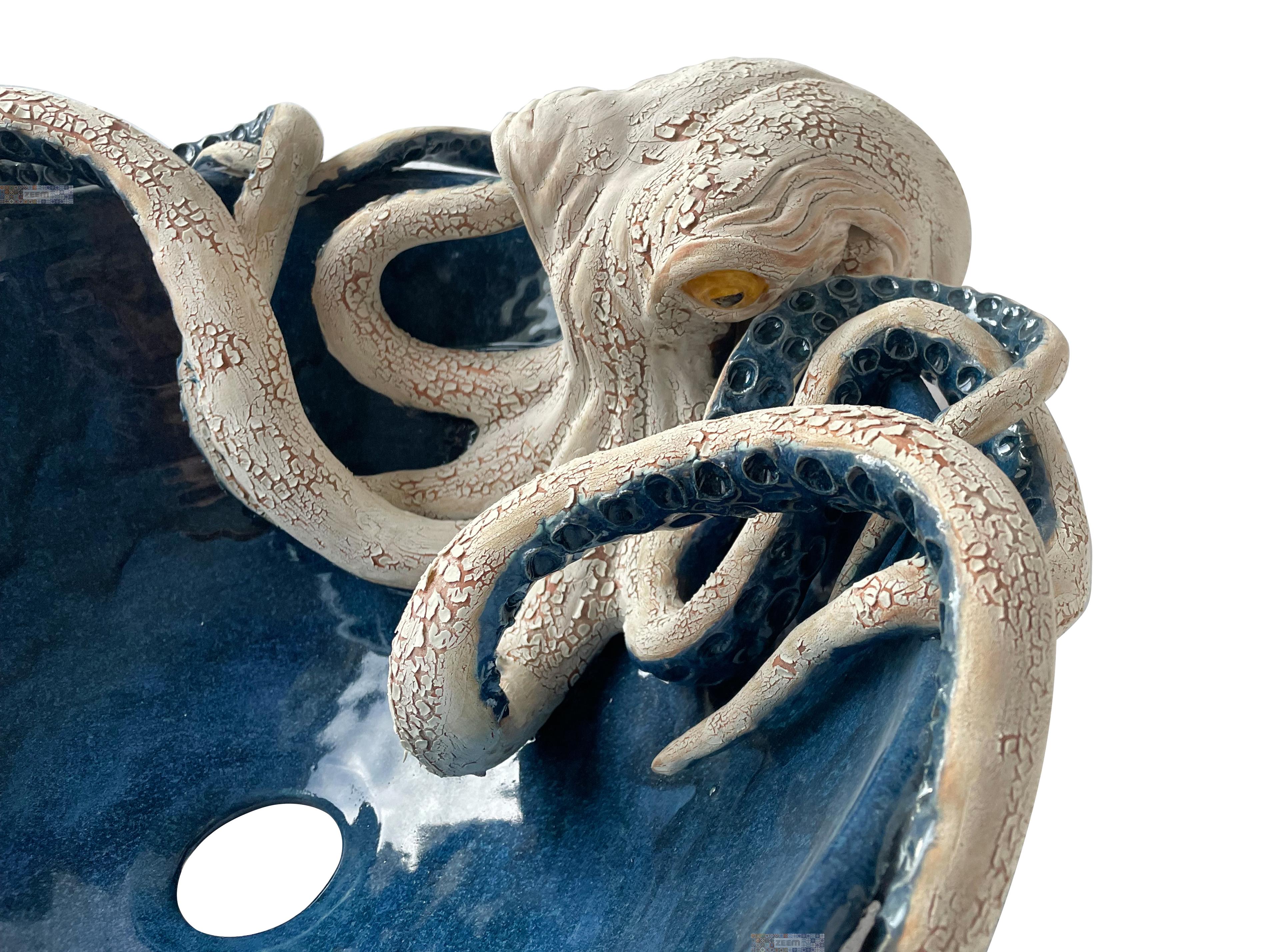 Bathroom Countertop Ceramic Vessel Sink - Octopus Sculpture