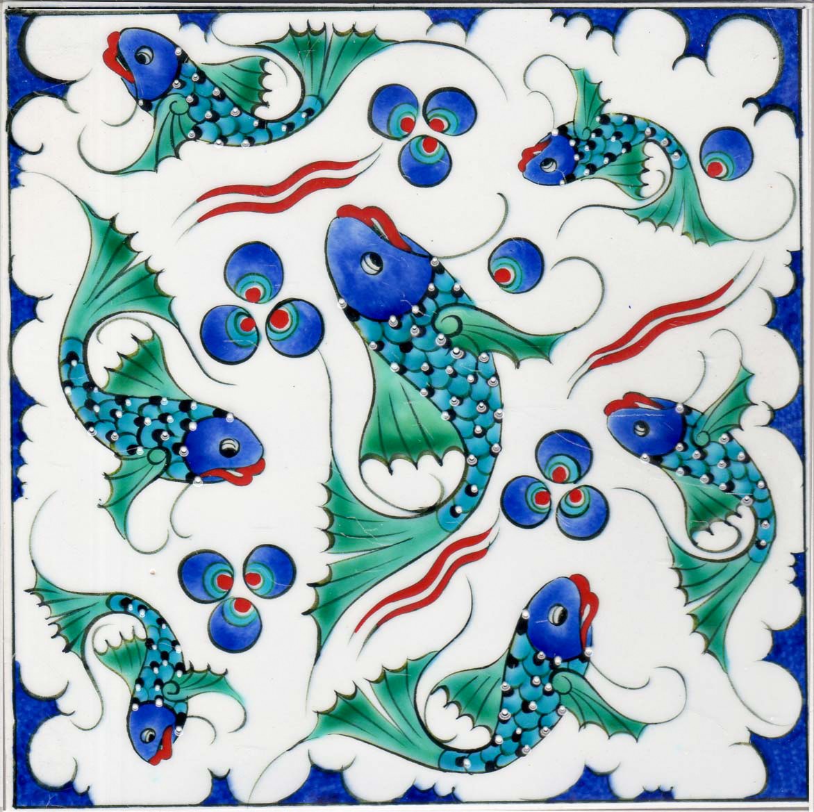 Hand Painted Turkish Ceramic Tile -  Handmade Decorative Fish Patterned Tile - 8 in [20Cm] - Zeem Ceramic