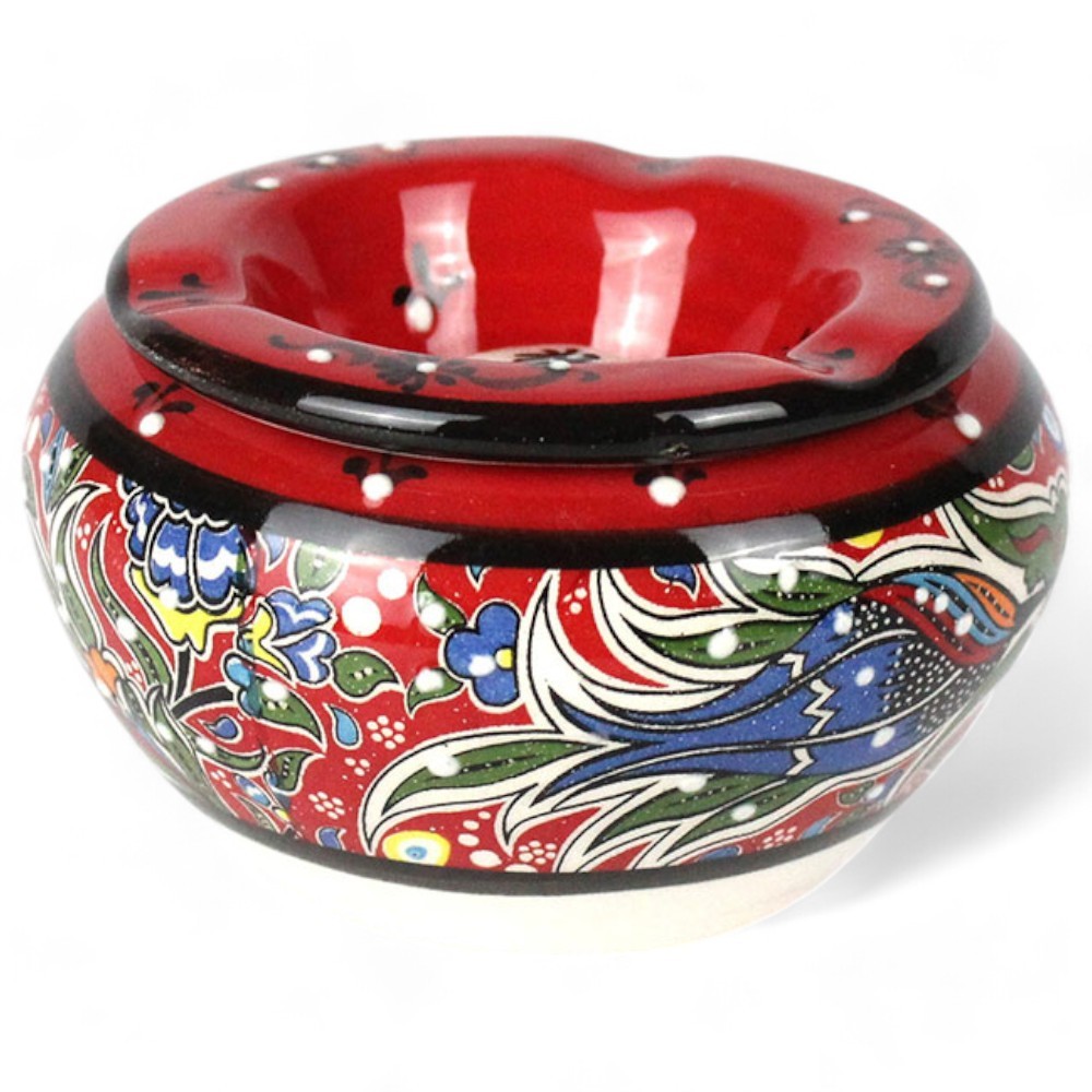 Printed Ceramic Windproof Ashtray – Impress Your Guests with Stylish Designs - Red