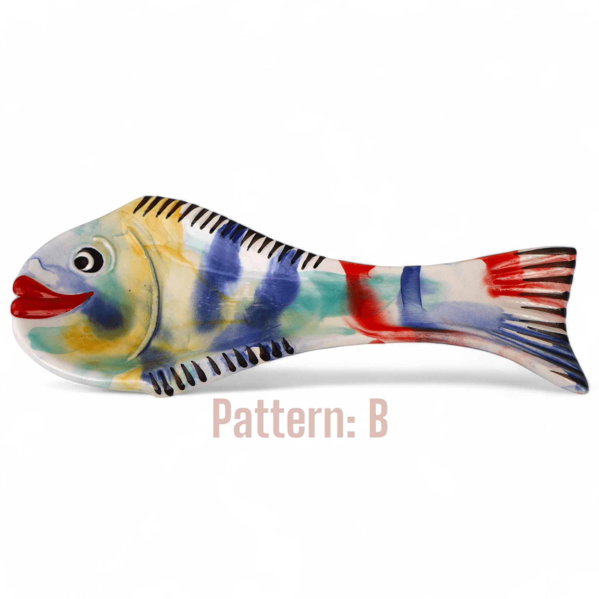 Handcrafted Fish Shaped Ceramic Spoon Rest - Marbling Effect Patterns (Variety of Colors) - B