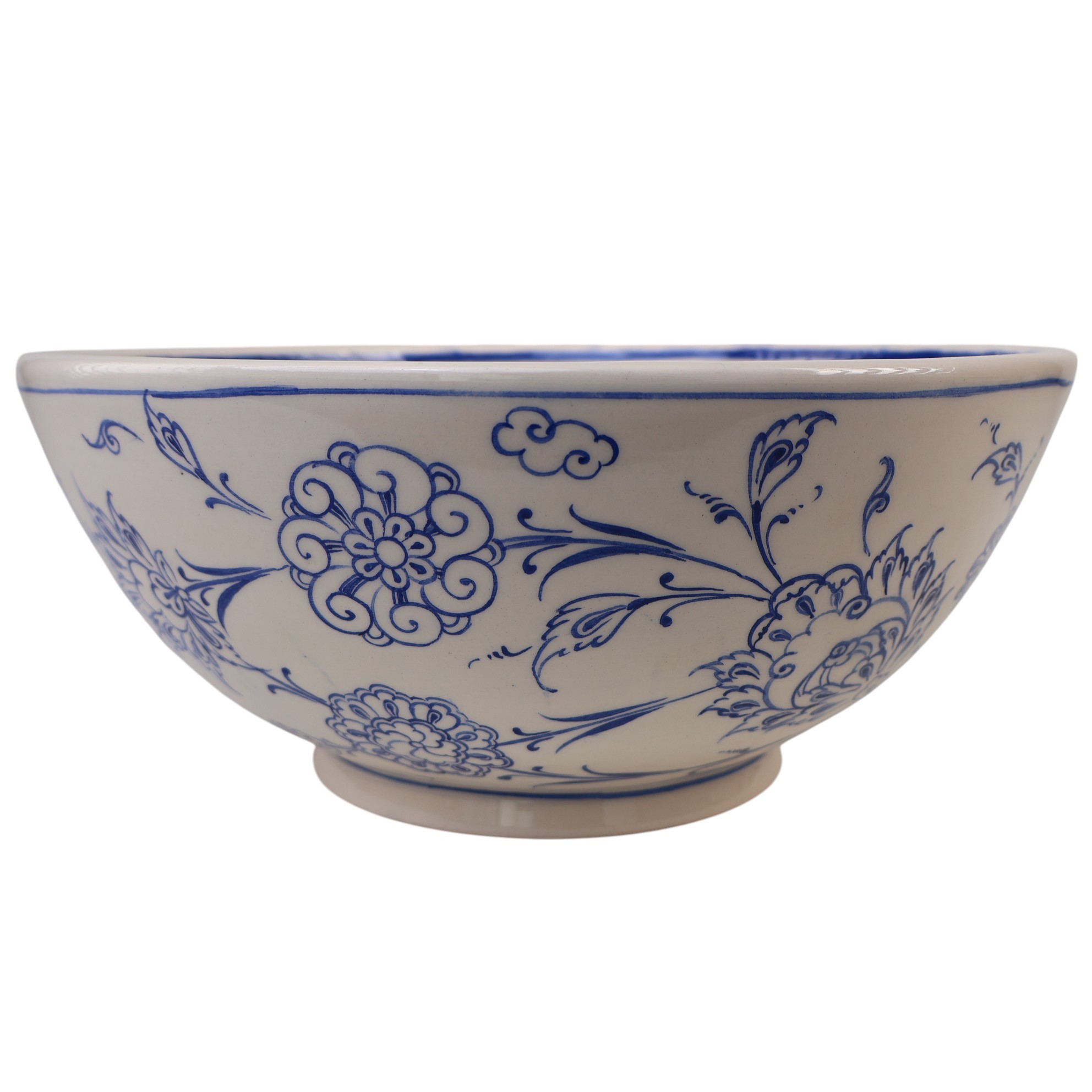 Iznik Tile Inspired Handmade Ceramic Sink – Blue Botanical Bathroom Basin – Zeem Ceramic