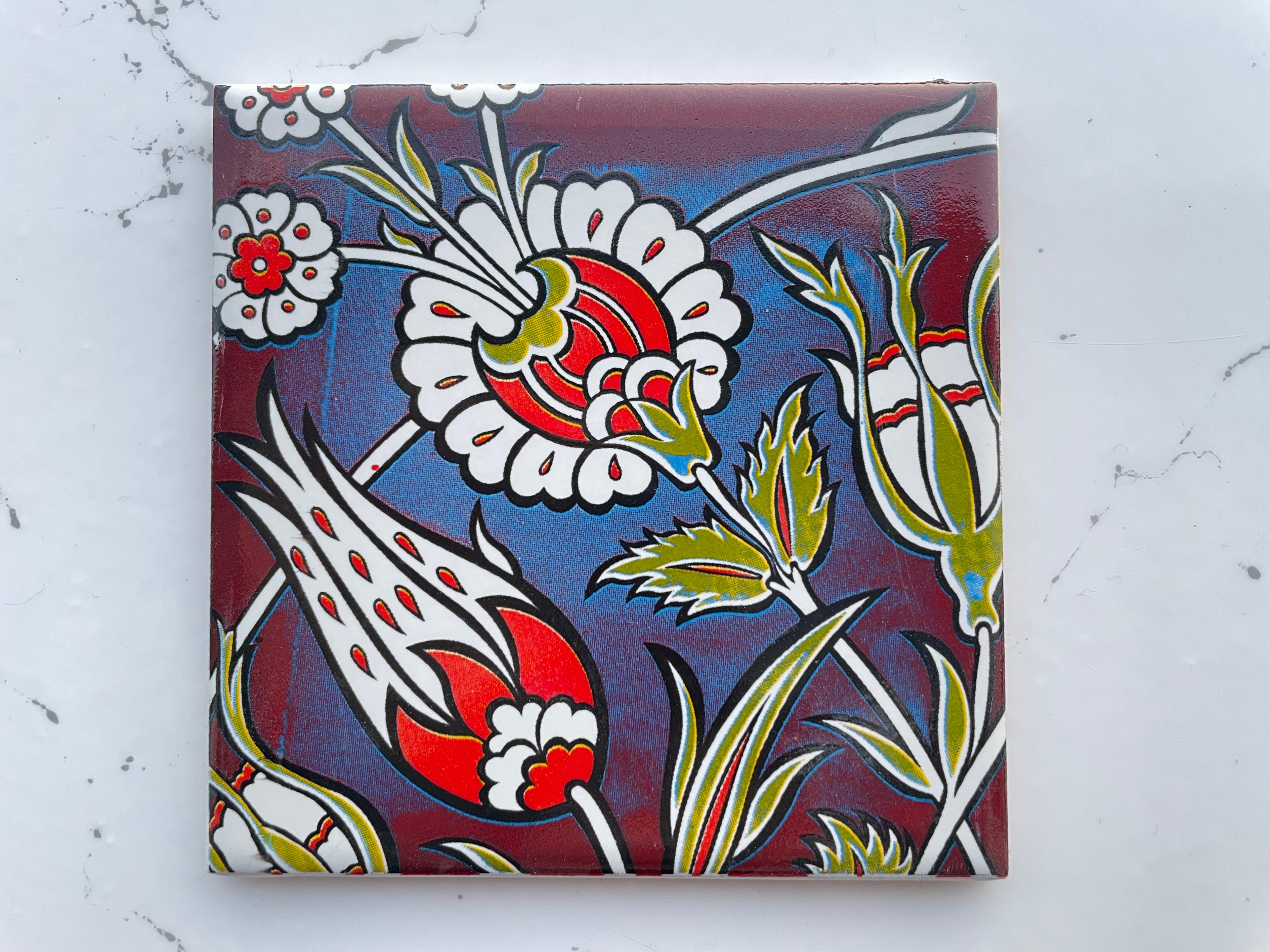 Screen-Printed Mexican Tile Designs - Handcrafted Backsplash 3.7" Tile with Traditional Pattern