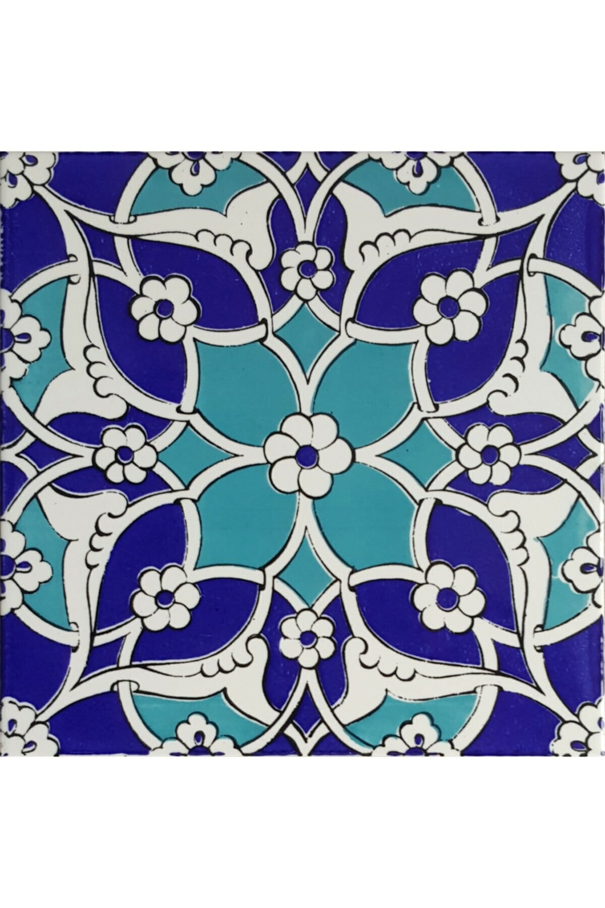 Screenprinting Turkish Ceramic Tile - Handcrafted Kitchen Backsplash Tile with Floral Pattern - 8 in [20Cm]