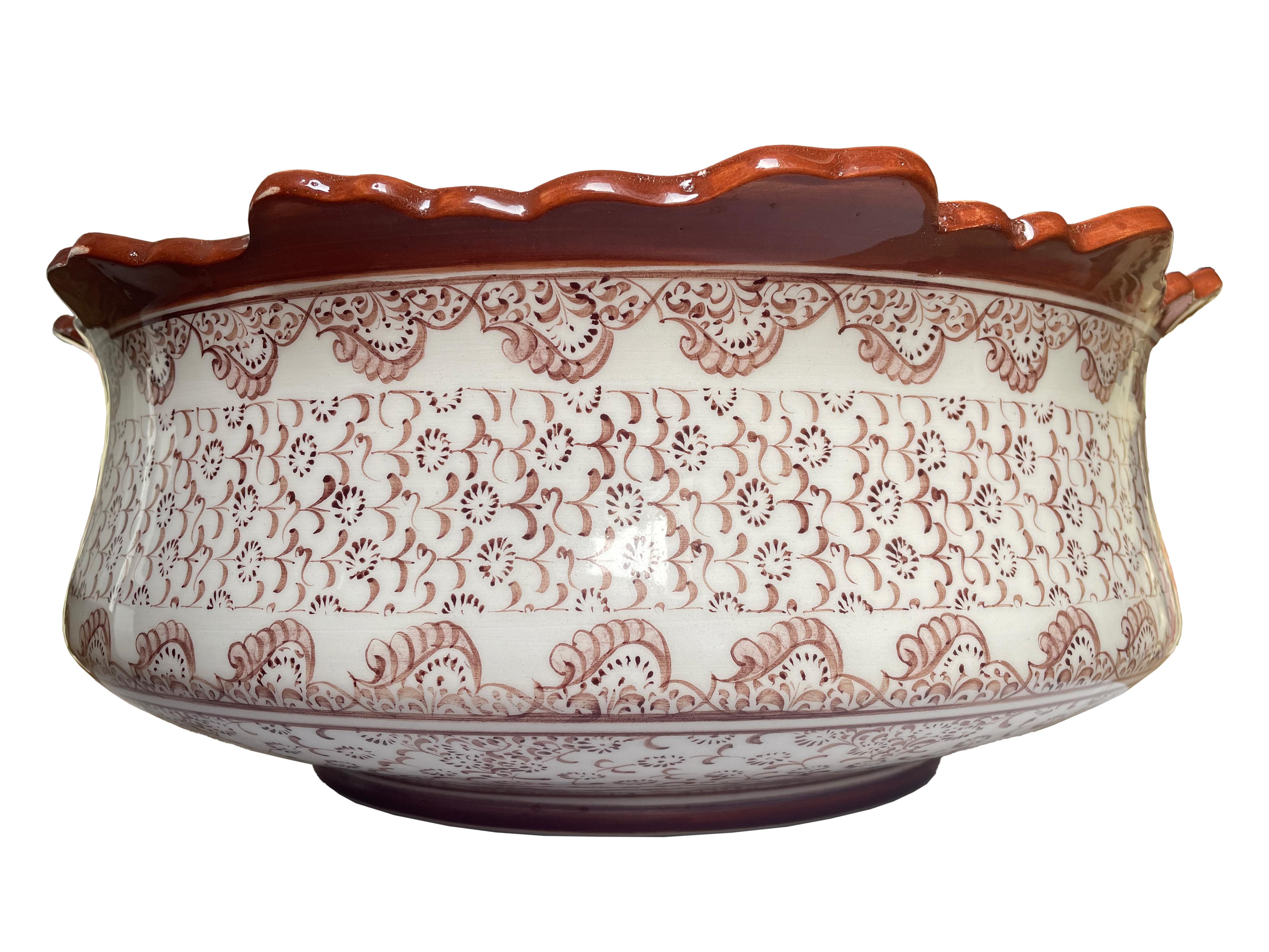 Hand Painted Bathroom Ceramic Vessel Sink Countertop - Brown Golden Horn with Speacial Rim