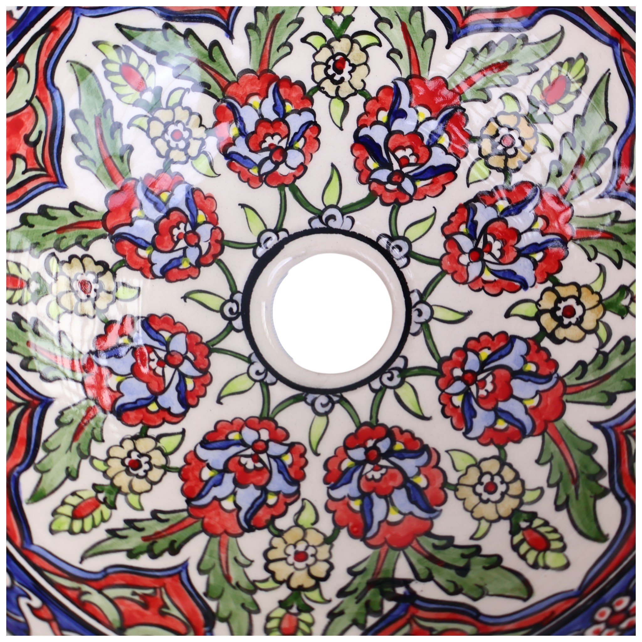 Hand-Painted Ceramic Sink - Turkish Ceramic Bowl Sink | Iznik-Inspired Vibrant Floral Ceramic Decor for Bathroom Remodeling