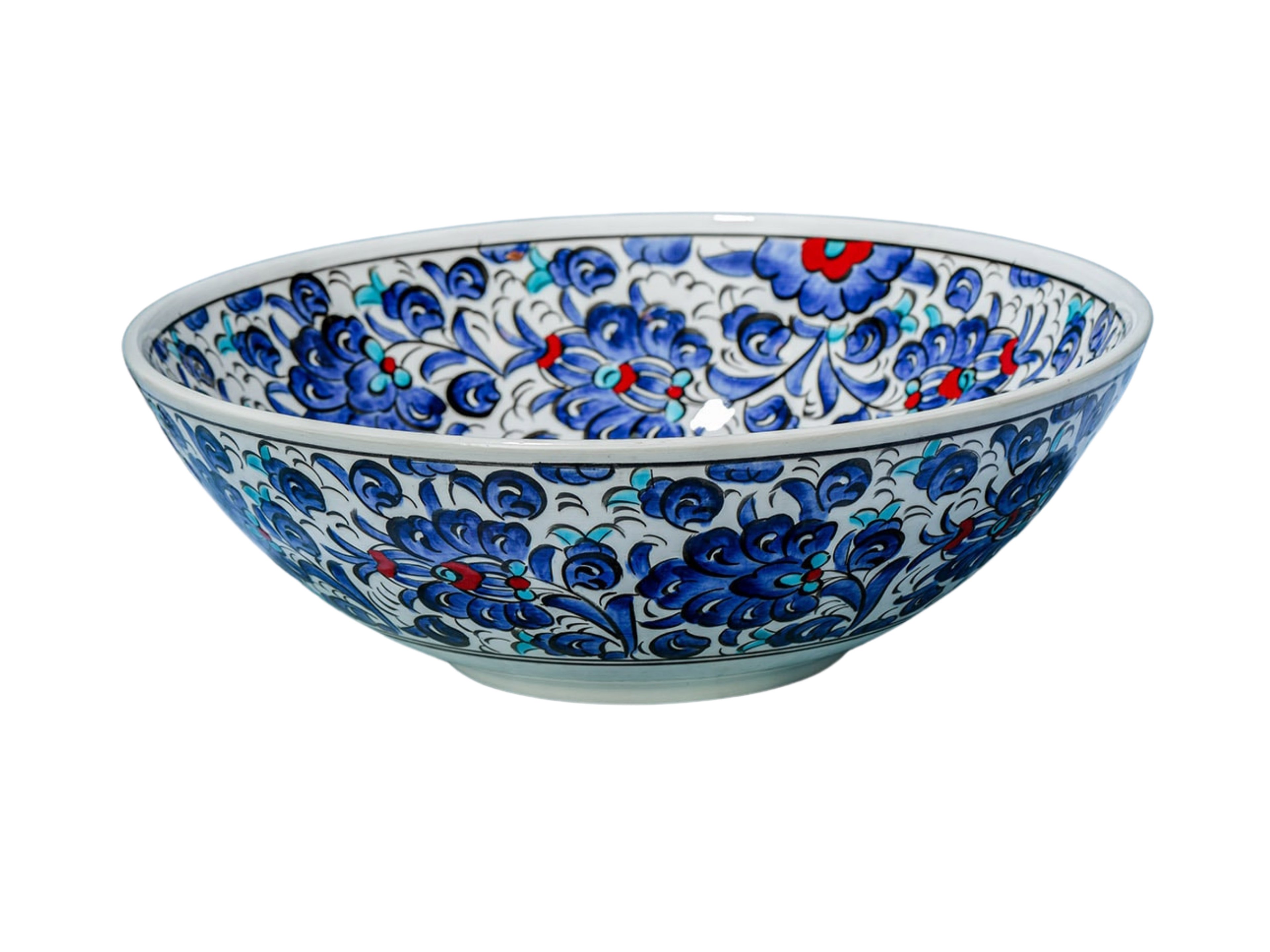 Artisan Hand-Painted Pottery Floral Bowls | Multicolor Turkish Ceramic Bowls for Meals, Snacks, Salads & Fruit - Blue Lotus