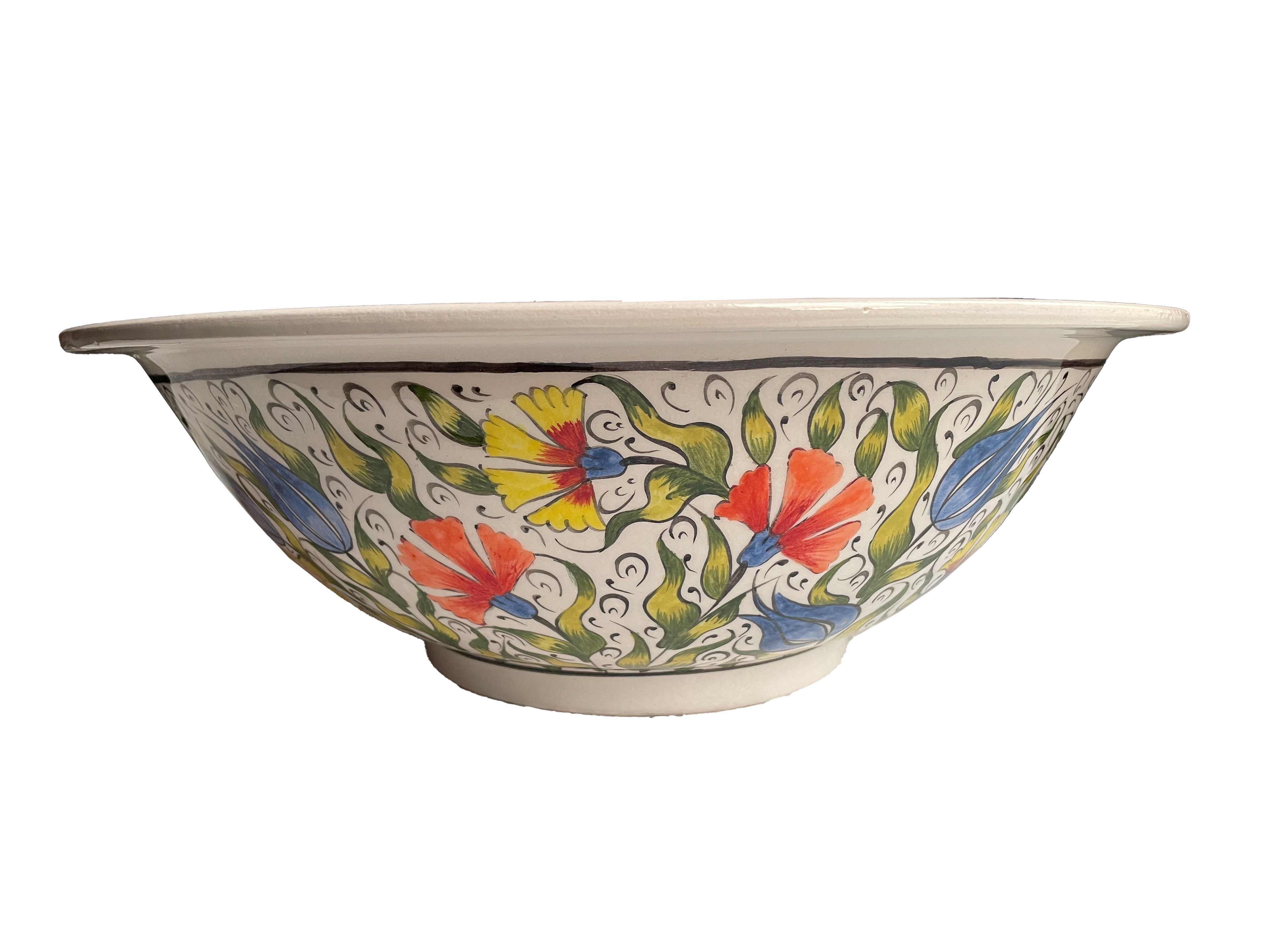 Hand Painted Bathroom Ceramic Vessel Sink Countertop - Multicolor Flowers