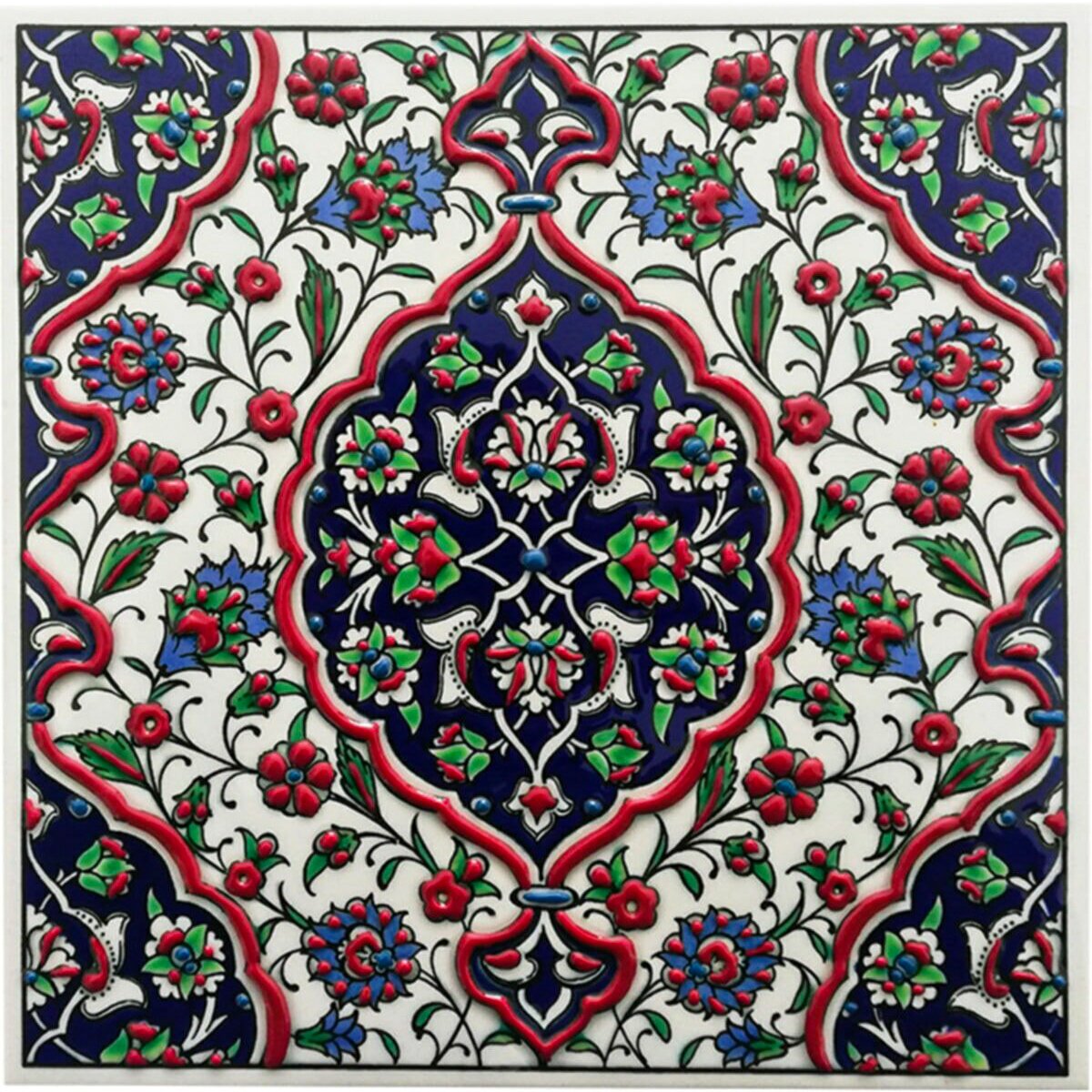 Hand Painted Turkish Ceramic Tile -  Handmade Decorative Floral Patterned Tile - 8 in [20Cm] - Zeem Ceramic