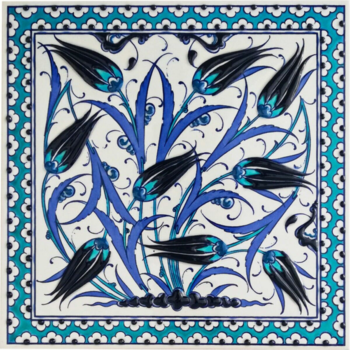 Hand Painted Turkish Ceramic Tile -  Handmade Decorative Floral Patterned Tile - 8 in [20Cm] - Zeem Ceramic