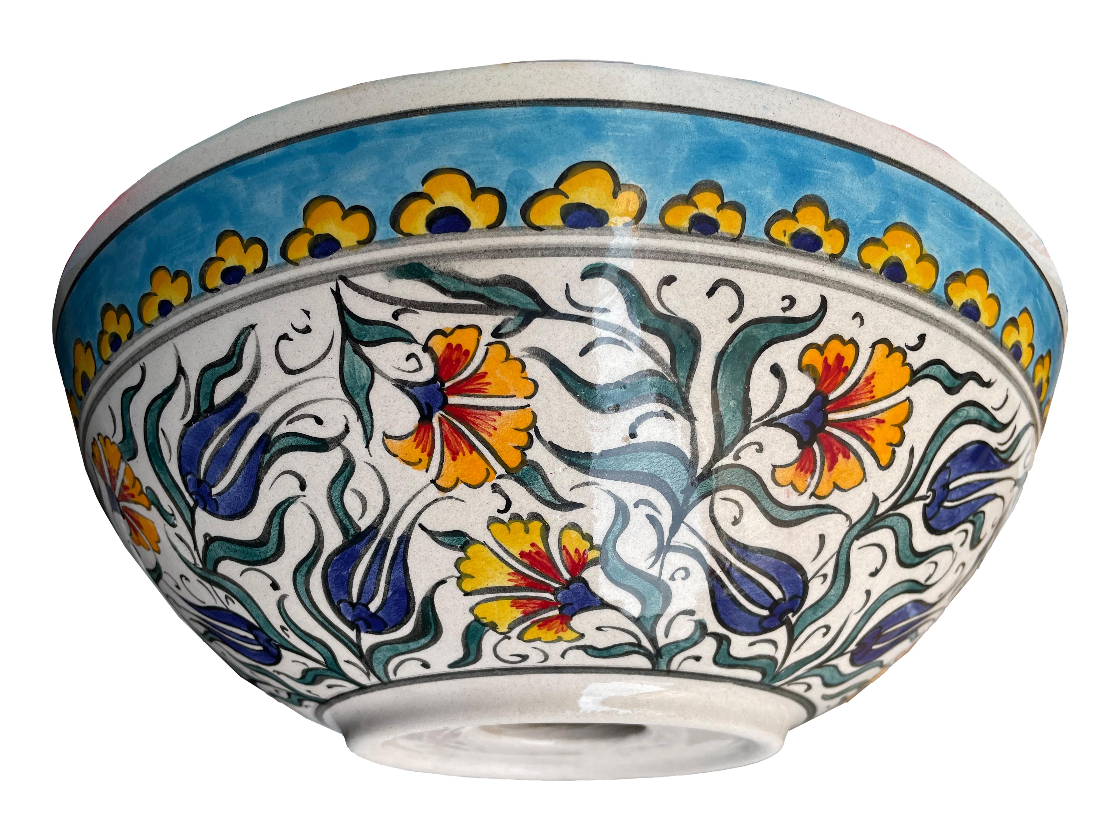 Hand Painted Bathroom Ceramic Vessel Sink Countertop - Multicolor Flowers