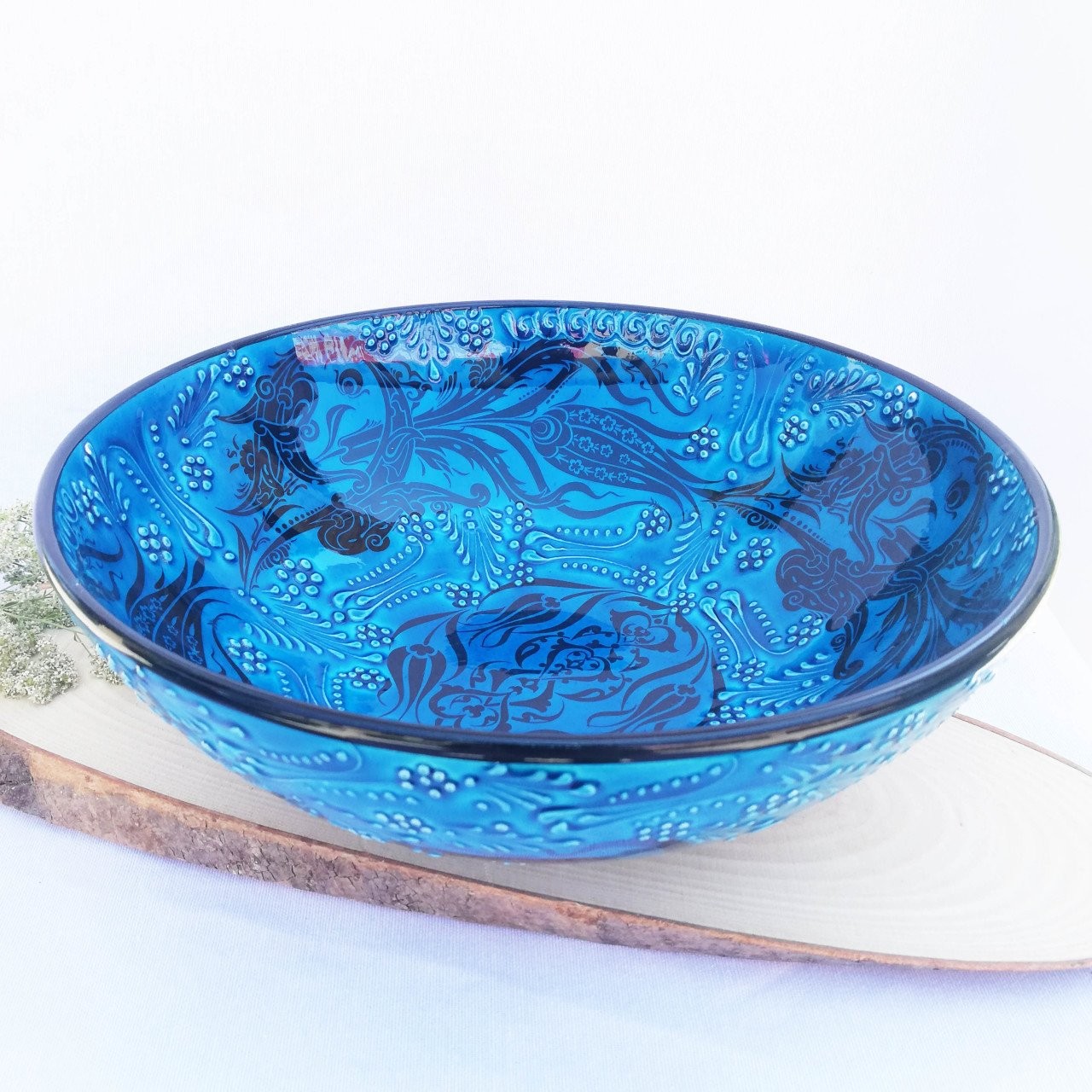 Artisan Hand Painted Ceramic Salad & Fruit Multicolor Bowls - Blue