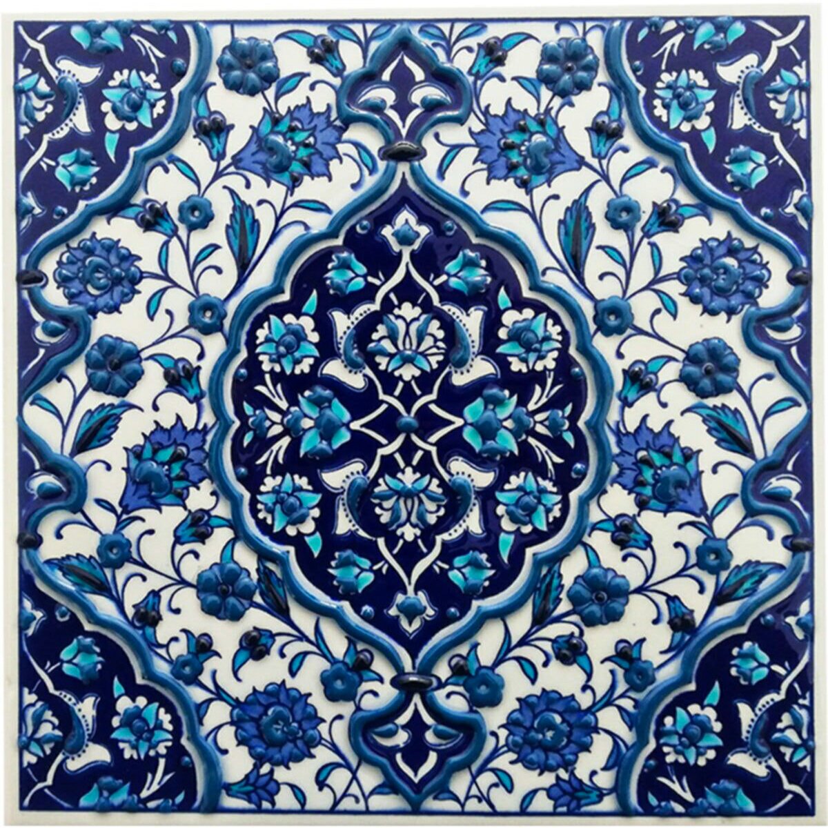 Hand Painted Turkish Ceramic Tile -  Handmade Decorative Floral Patterned Tile - 8 in [20Cm] - Zeem Ceramic