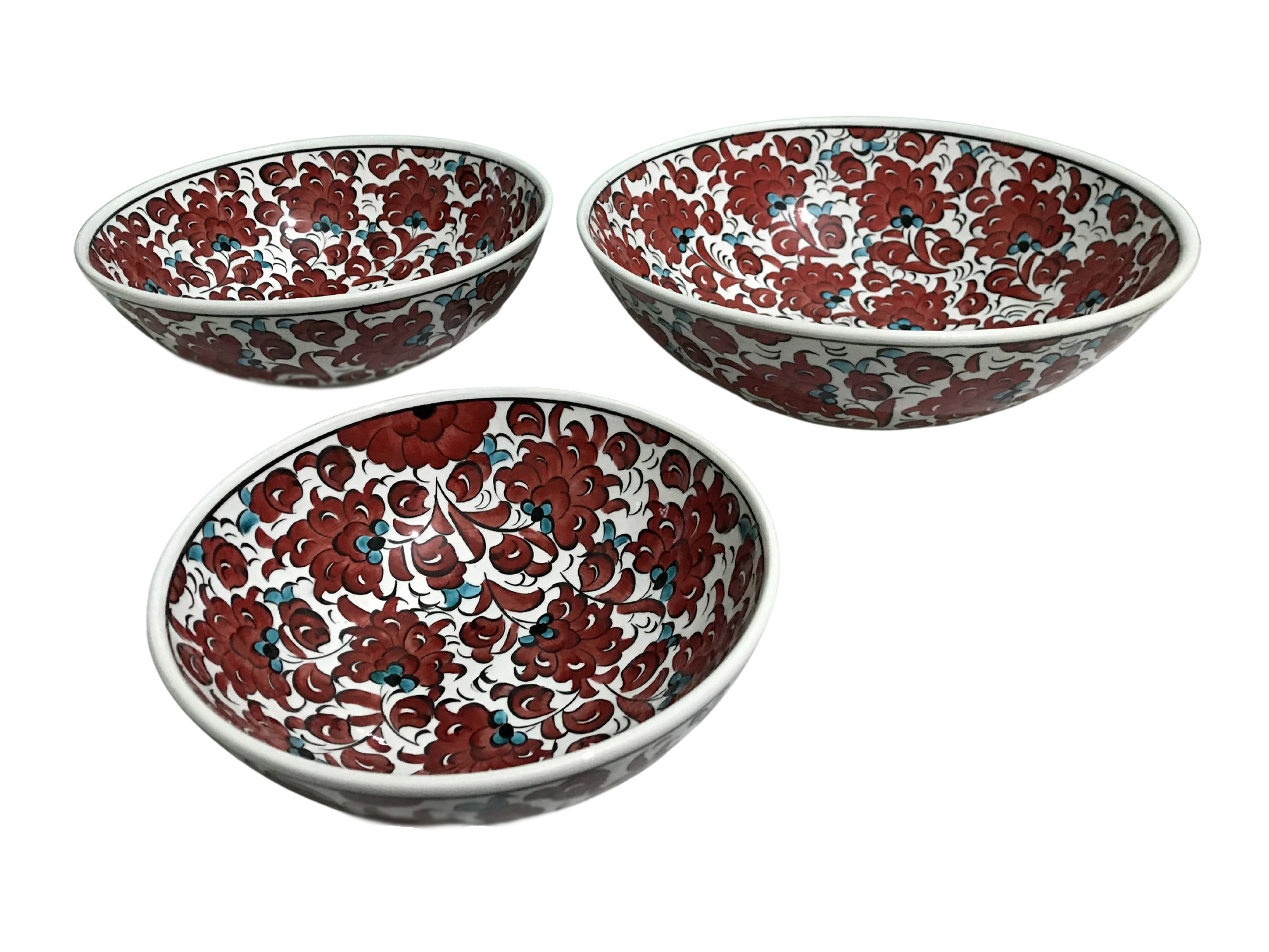 Artisan Hand-Painted Pottery Floral Bowls | Multicolor Turkish Ceramic Bowls for Meals, Snacks, Salads & Fruit - Red Lotus