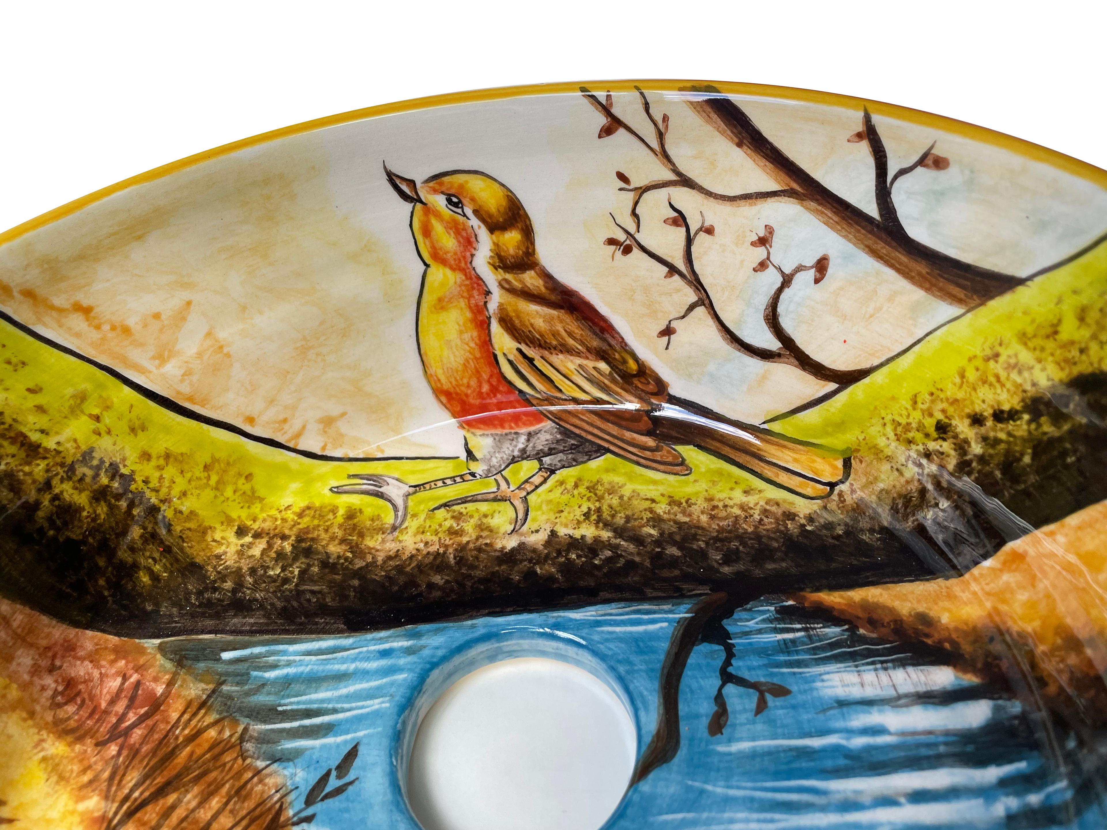 Hand Painted Bathroom Ceramic Vessel Sink Countertop - Bird on a Branch