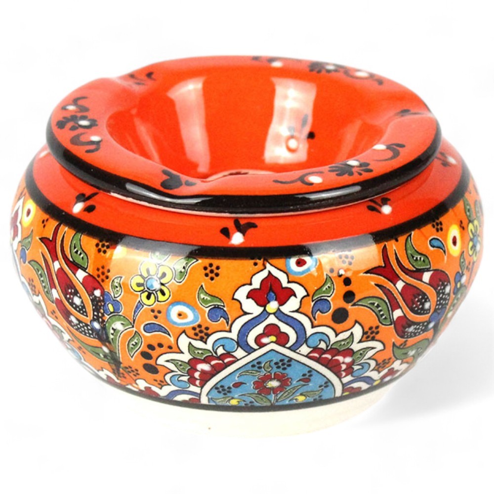 Printed Ceramic Windproof Ashtray – Impress Your Guests with Stylish Designs - Orange