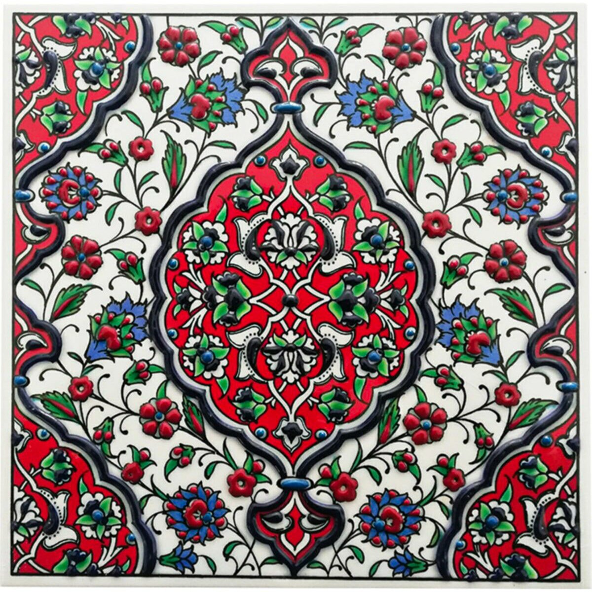 Hand Painted Turkish Ceramic Tile -  Handmade Decorative Floral Patterned Tile - 8 in [20Cm] - Zeem Ceramic