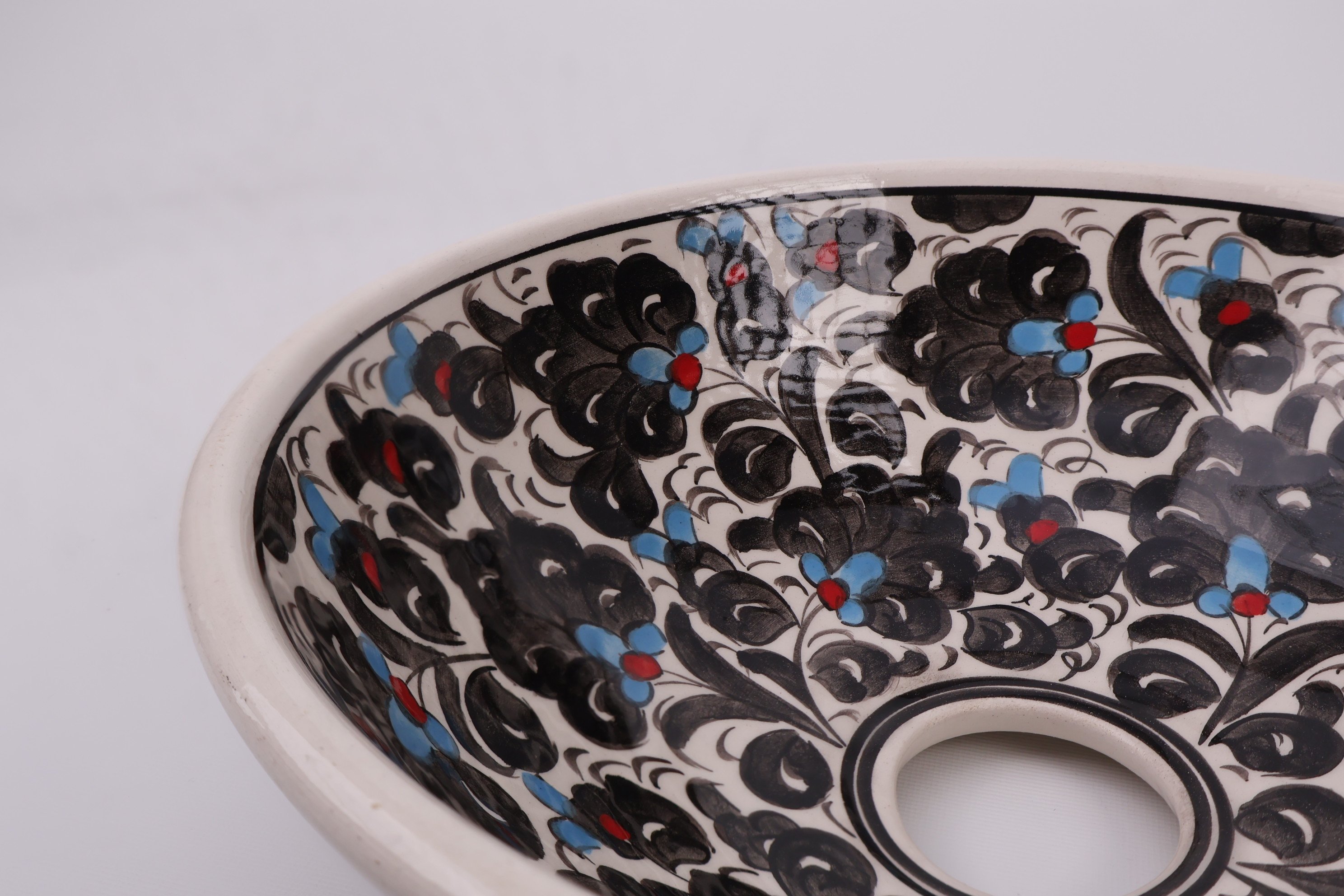 Handcrafted Bathroom Countertop Ceramic Basin - Lotus Flower - Variety of Colors - Black