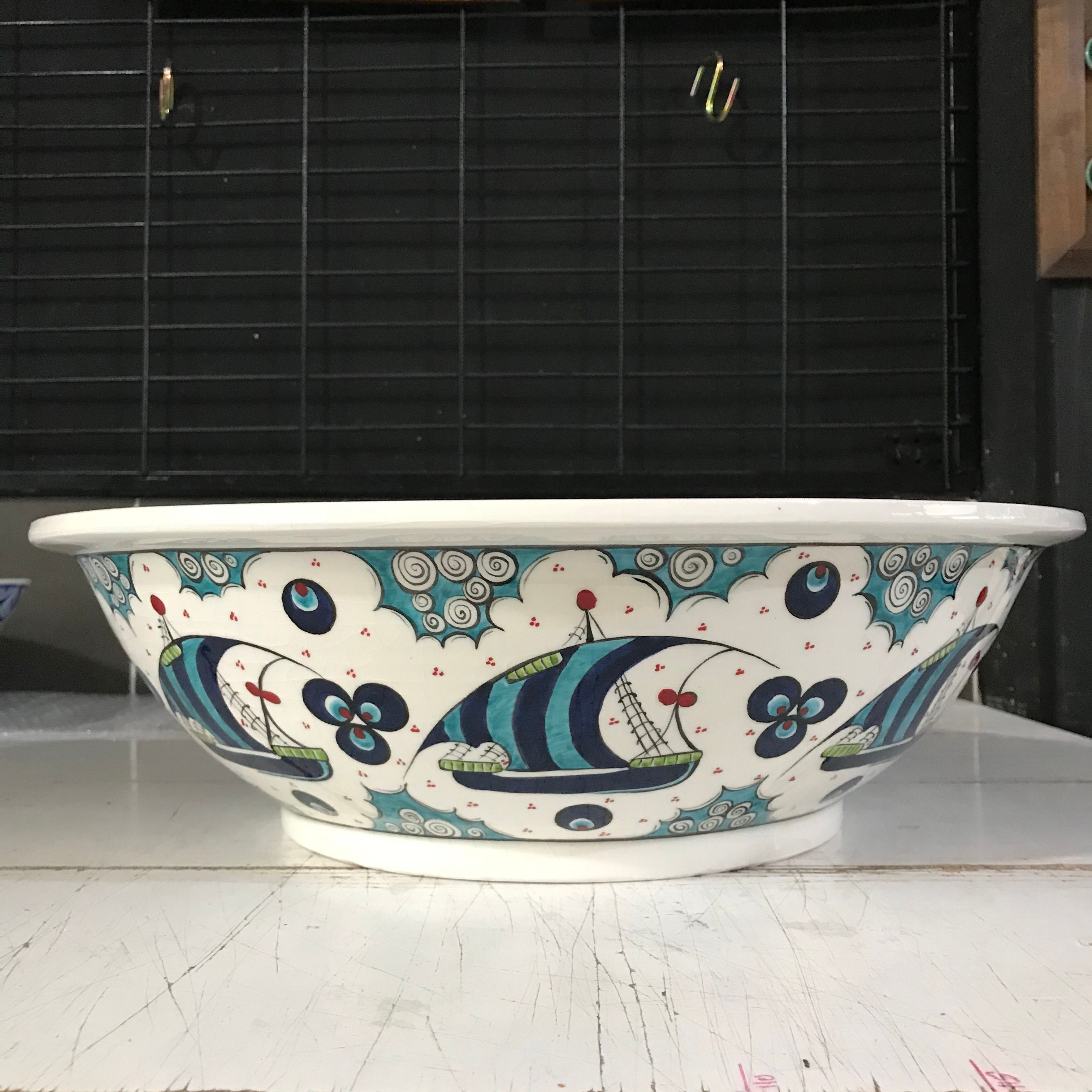 Hand Painted Bathroom Vanity Top Ceramic Vessel Sink - Galleon