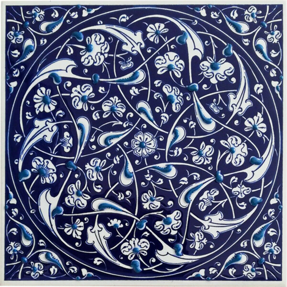 Hand Painted Turkish Ceramic Tile -  Handmade Decorative Rumi Patterned Tile - 8 in [20Cm] - Zeem Ceramic