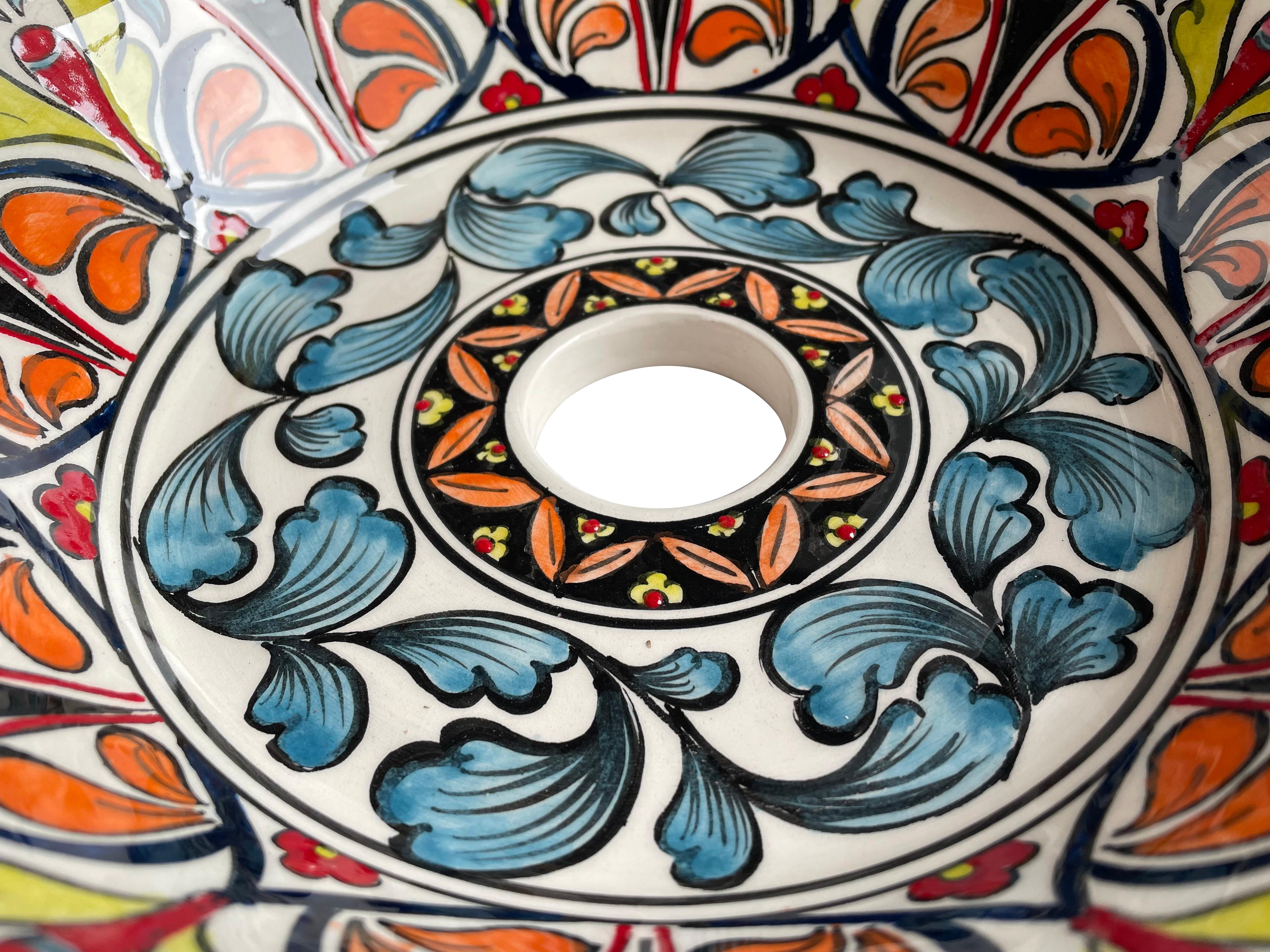 Hand Painted Bathroom Countertop Basin - Traditional Mexican Ceramic Sink