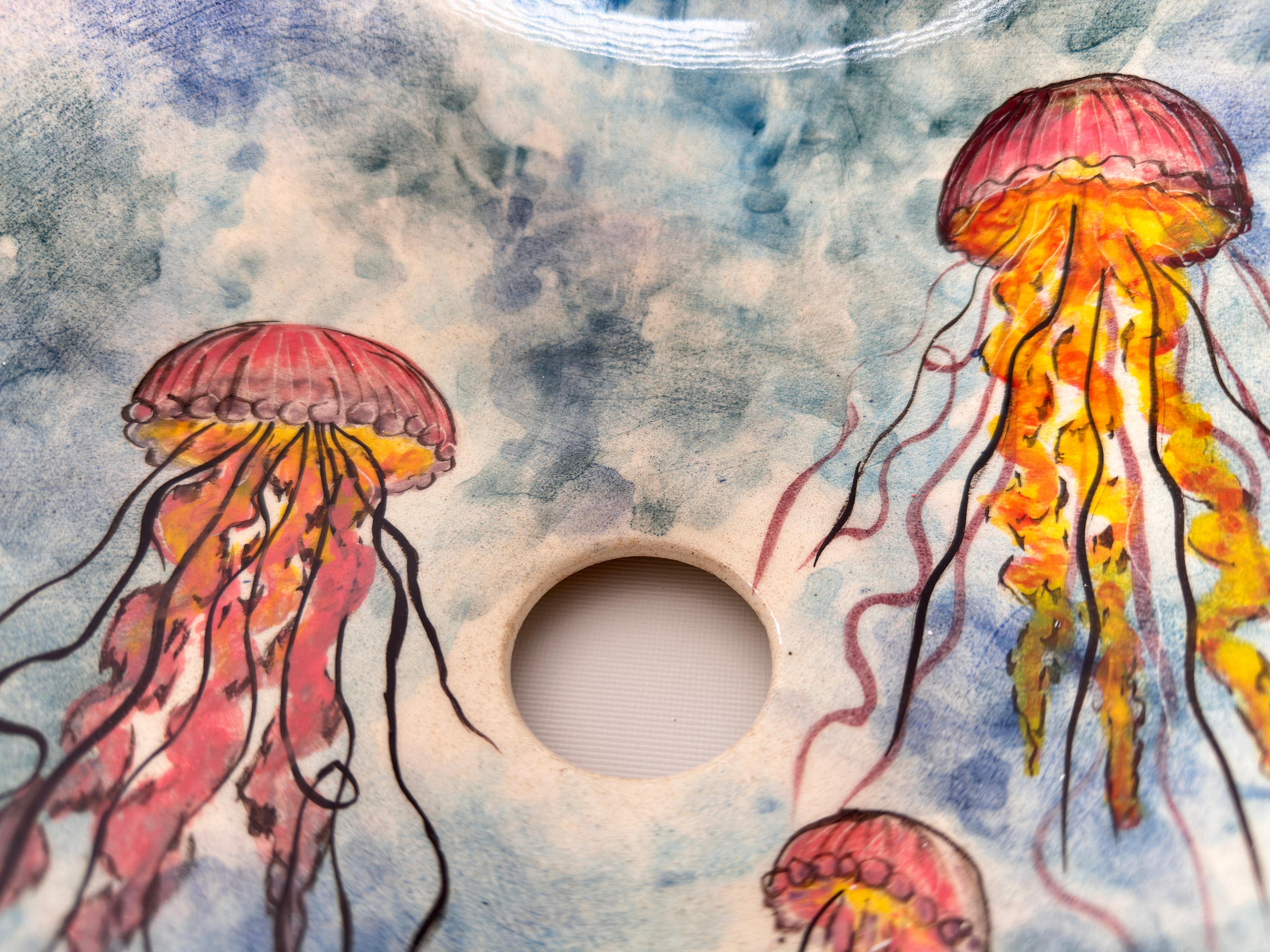 Above Counter Bathroom Seashell-Shaped Sink - Ocean and Jellyfish