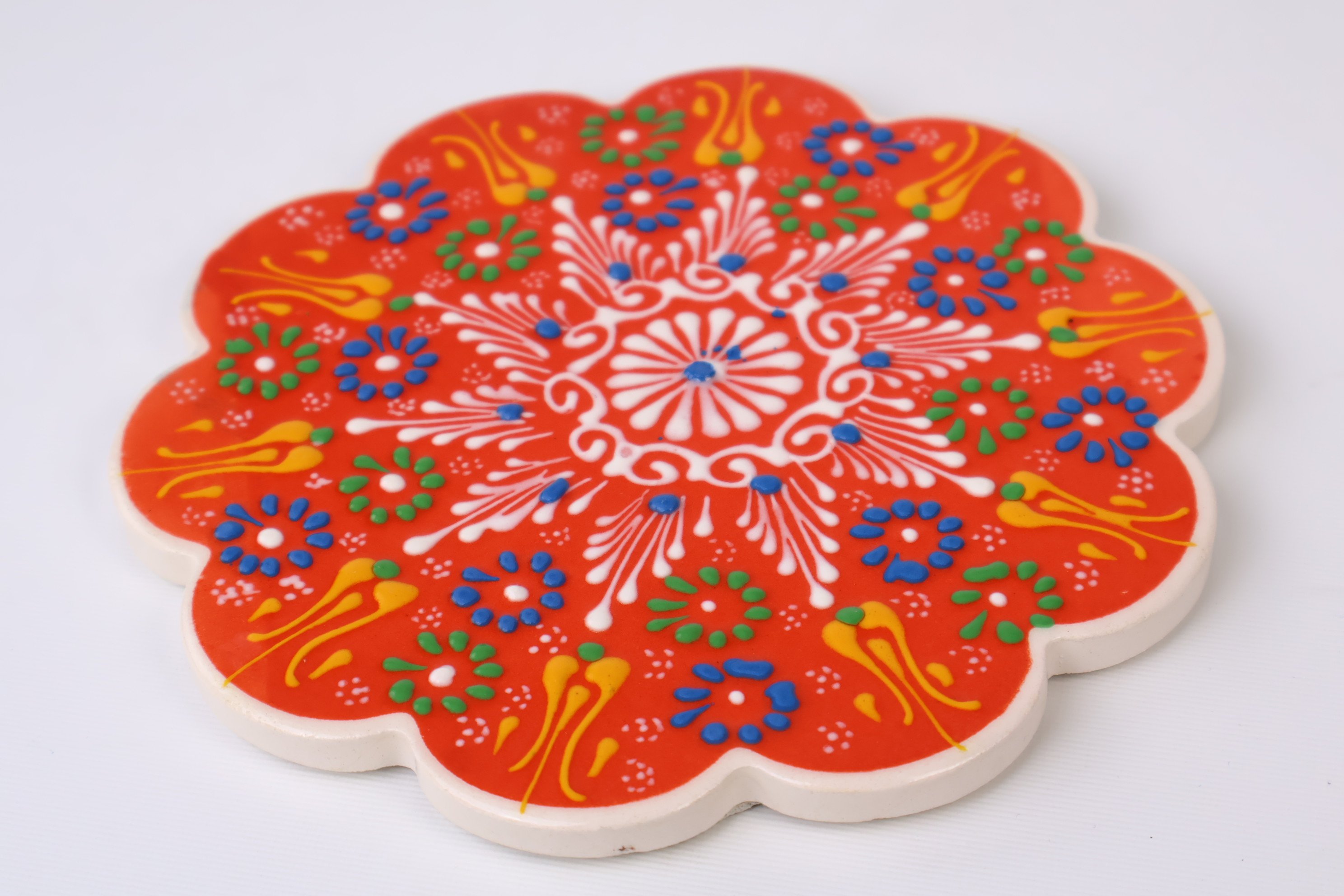 Handcrafted Ceramic Relief Trivet - Embossed Floral Patterns (Variety of Colors)