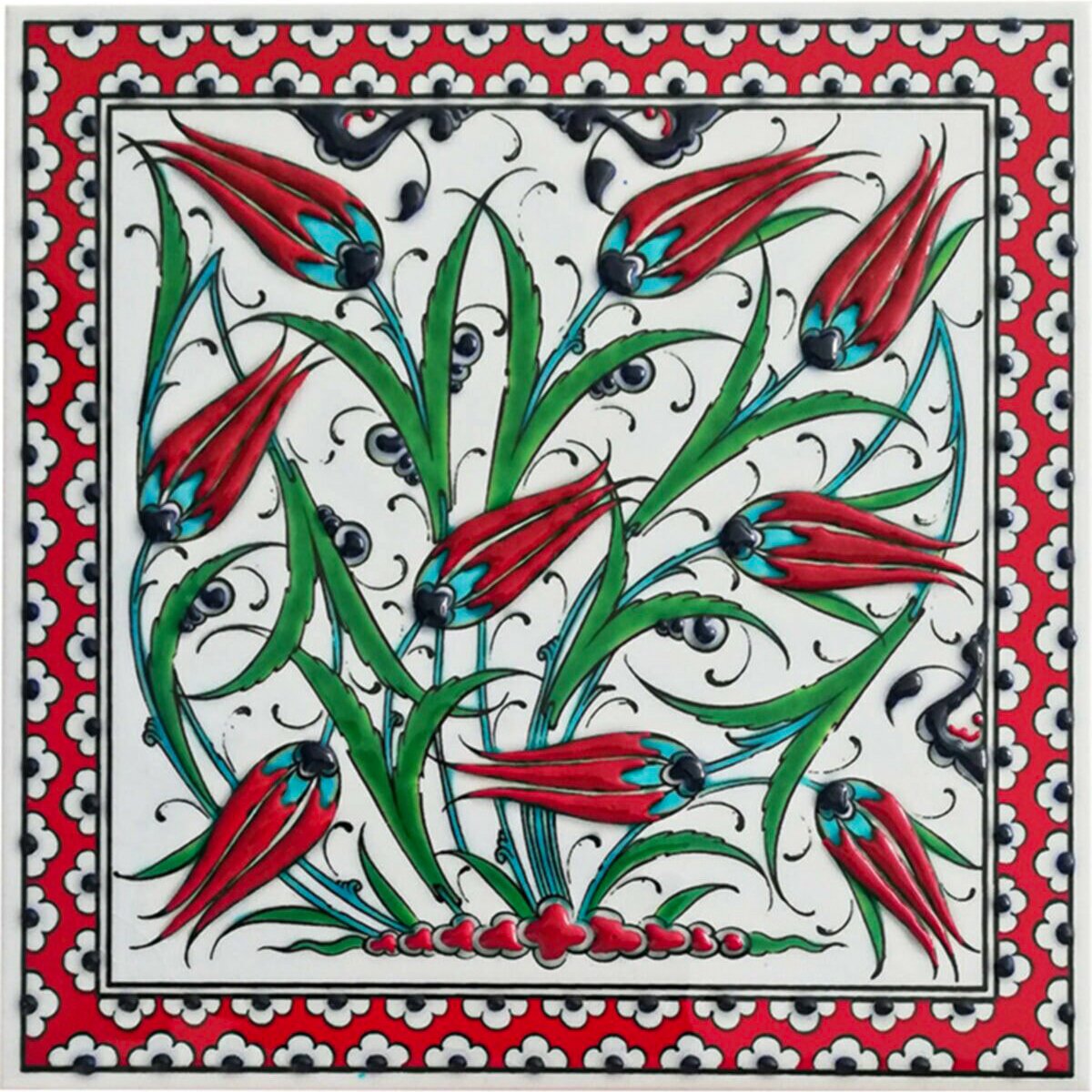 Hand Painted Turkish Ceramic Tile -  Handmade Decorative Floral Patterned Tile - 8 in [20Cm] - Zeem Ceramic