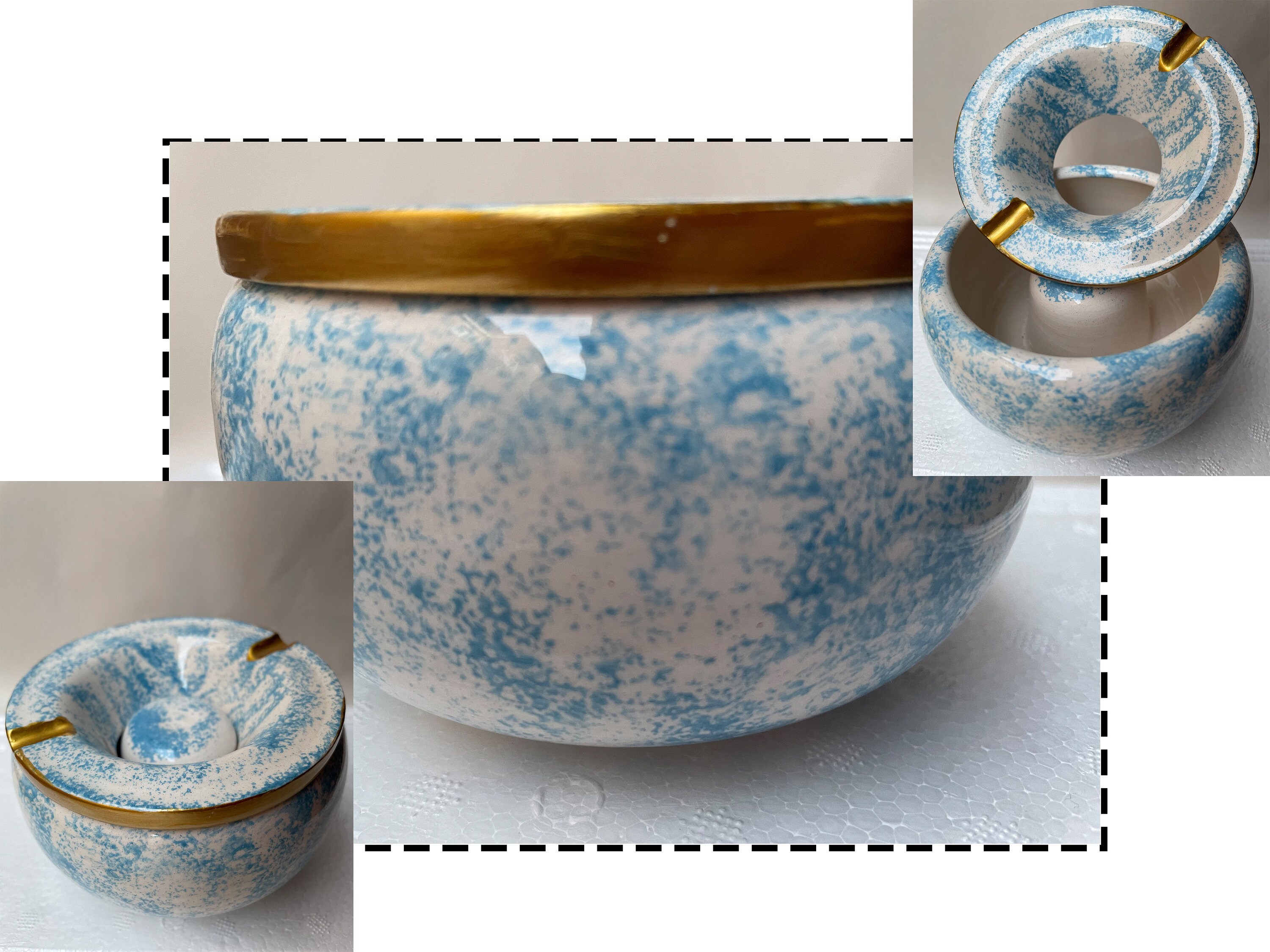 Handcrafted Ceramic Ashtray - Embossed Floral Patterns (Variety of Colors)