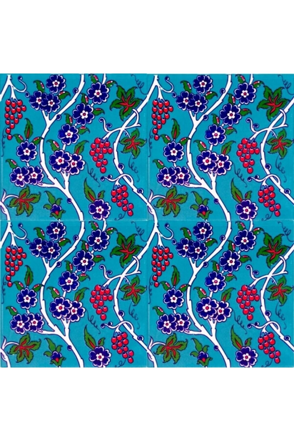 Screenprinting Turkish Ceramic Tile - Handcrafted Kitchen Backsplash Tile with Grape Pattern - 8 in [20Cm]