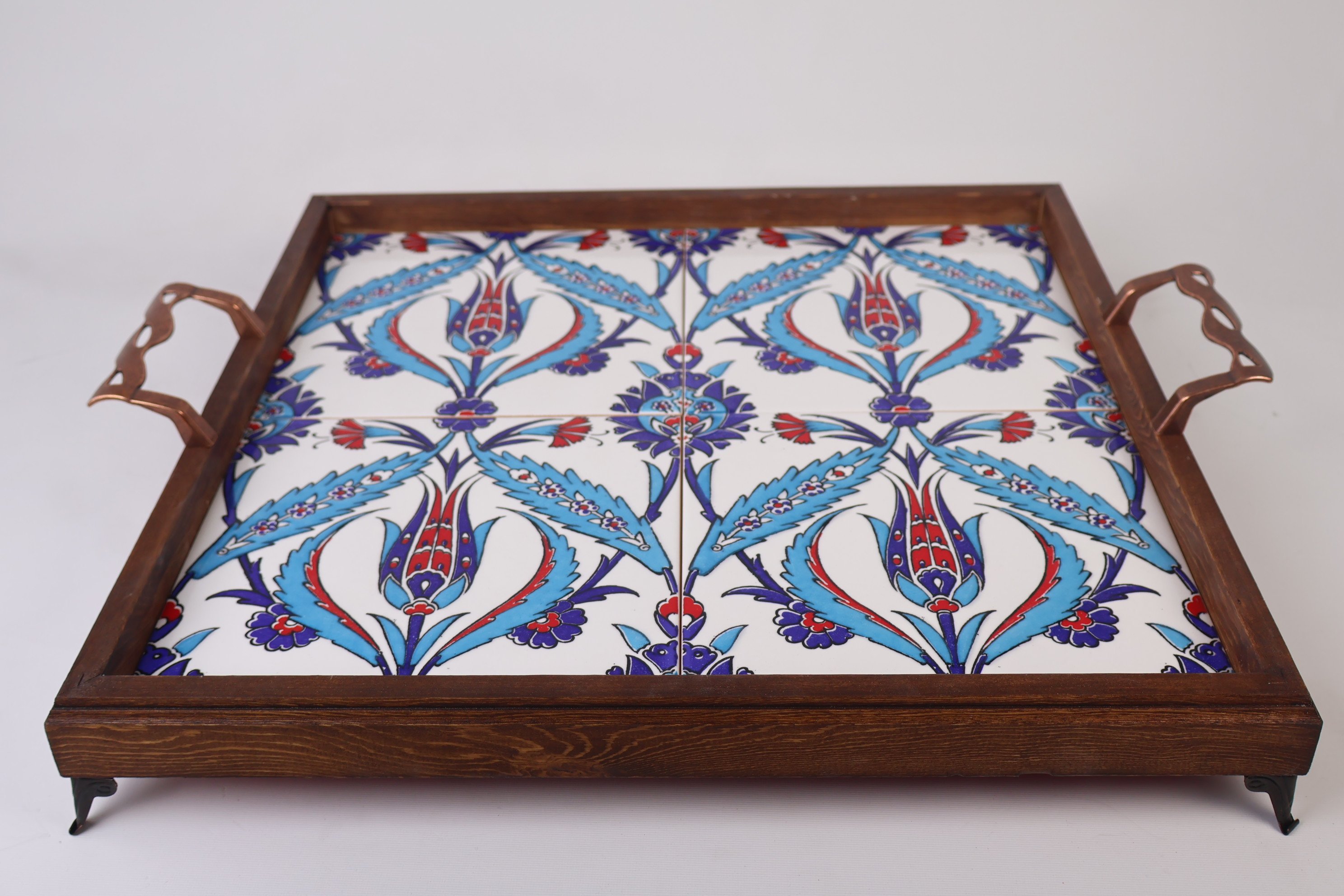 Luxury Wooden Tray with Colorful Tiles | Perfect for Snacks & Appetizers