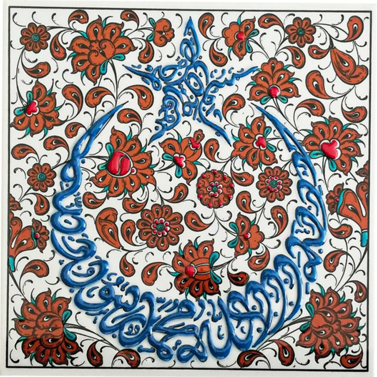 Hand Painted Turkish Ceramic Tile -  Handmade Decorative Floral Patterned Tile - 8 in [20Cm] - Zeem Ceramic