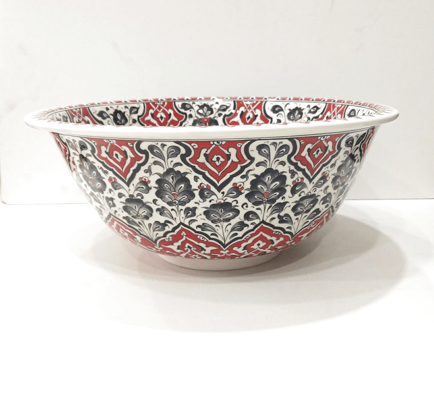 Hand Painted Bathroom Ceramic Vessel Sink Countertop - Red Rumi and Nazilli