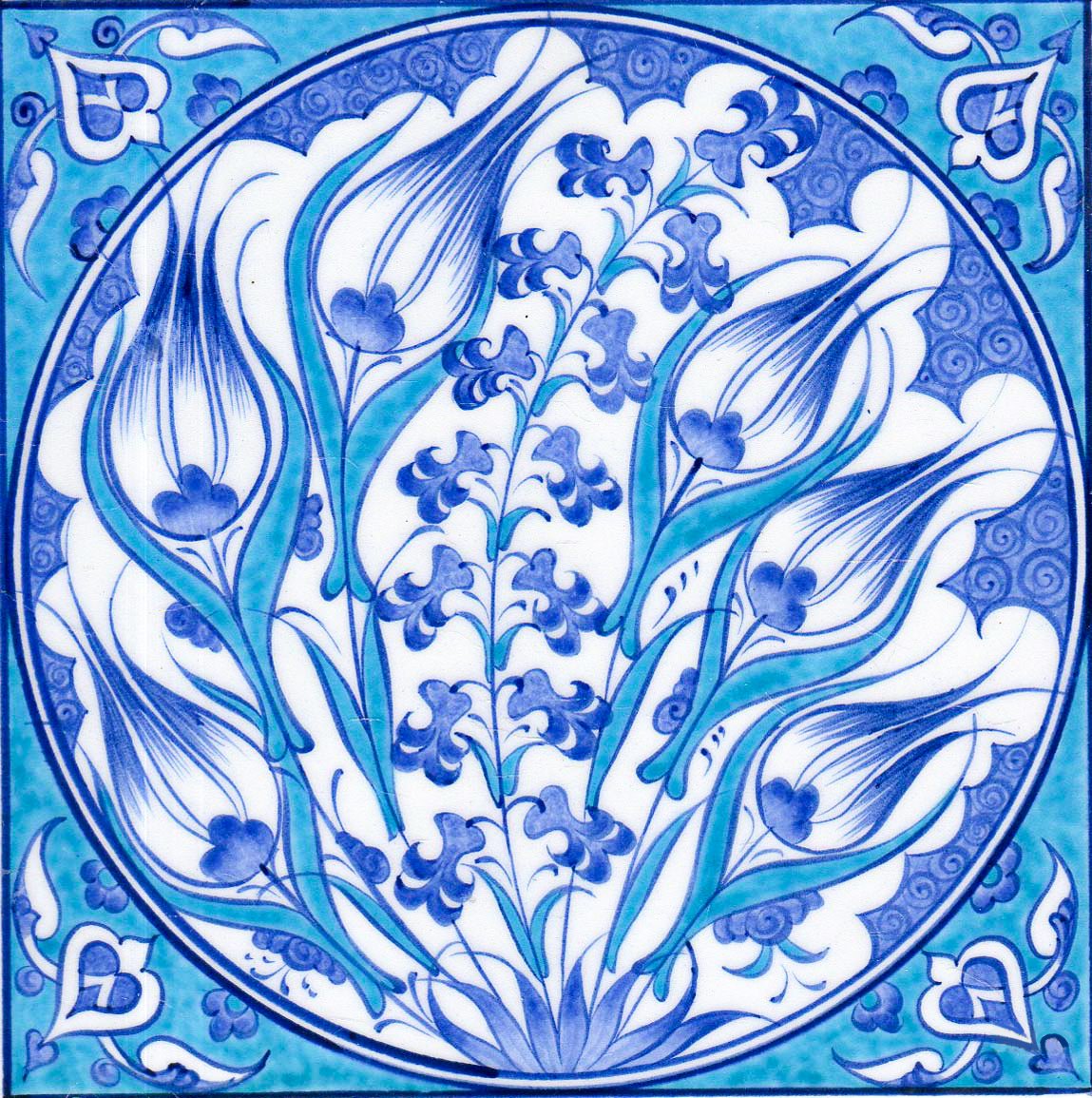 Hand Painted Turkish Ceramic Tile -  Handmade Decorative Floral Patterned Tile - 8 in [20Cm] - Zeem Ceramic
