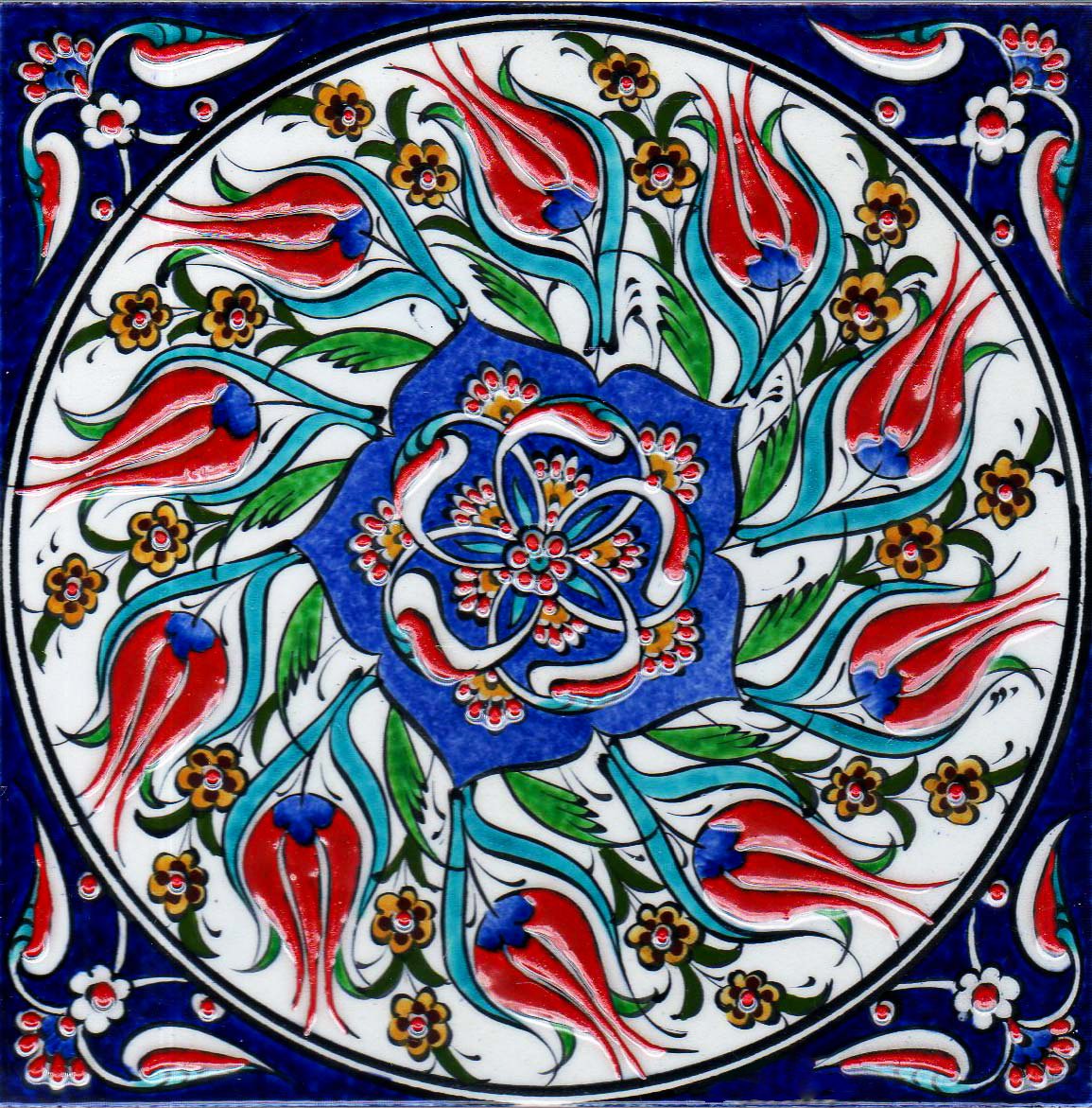 Hand Painted Turkish Ceramic Tile -  Handmade Decorative Floral Patterned Tile - 8 in [20Cm] - Zeem Ceramic