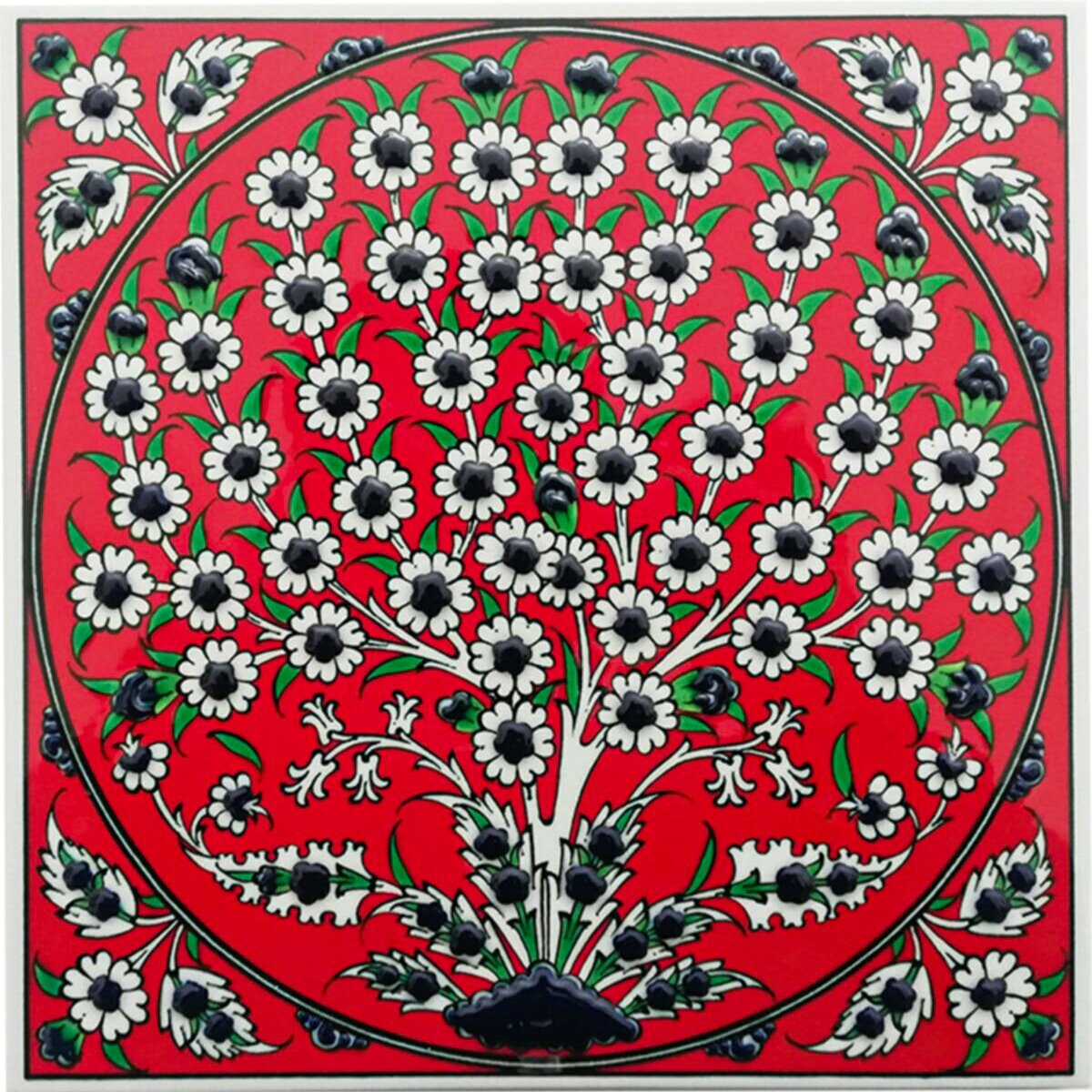 Hand Painted Turkish Ceramic Tile -  Handmade Decorative Tree of Life Patterned Tile - 8 in [20Cm] - Zeem Ceramic