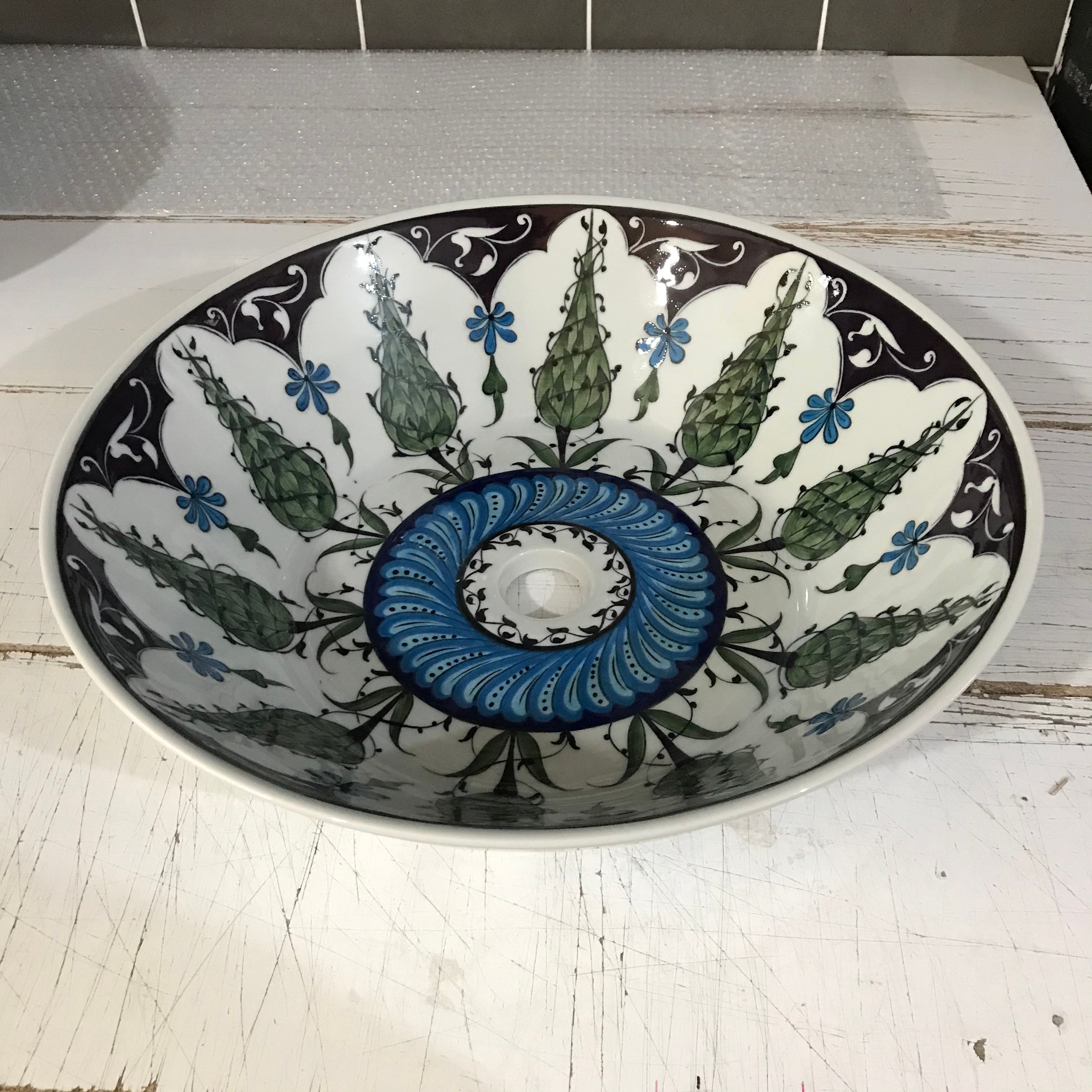 Hand Painted Bathroom Vanity Top Ceramic Vessel Sink - Cypress Tree and Immortality