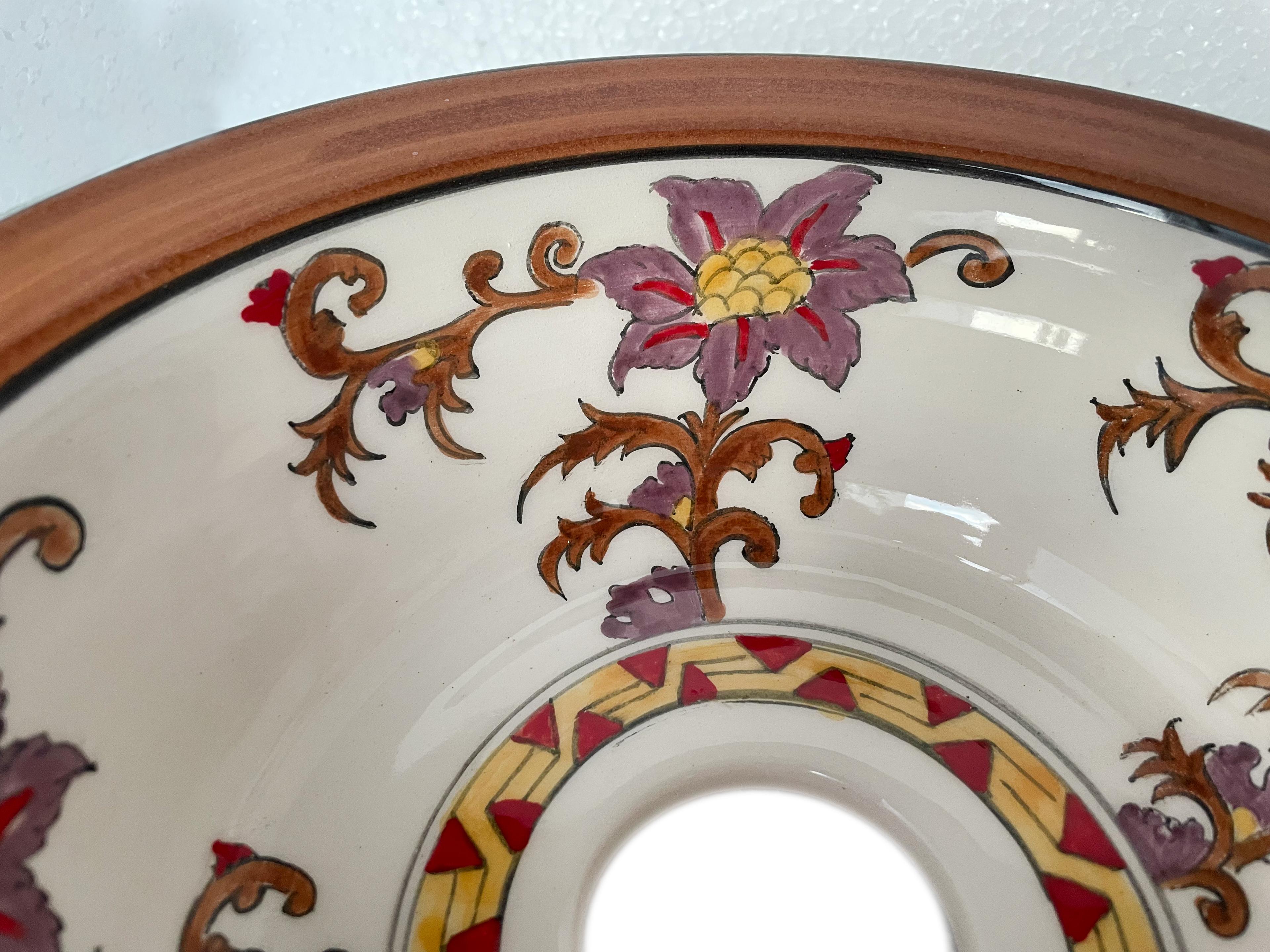 Hand Painted Bathroom Ceramic Vessel Sink Countertop - Brown and Lilac Flowers