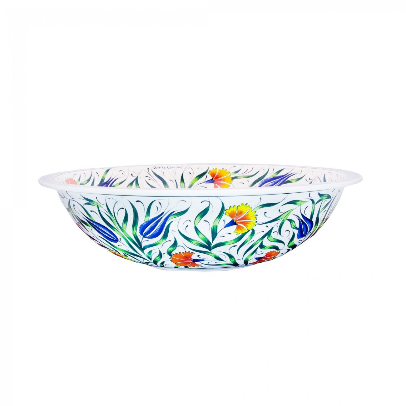 Hand Painted Bathroom Vanity Top Ceramic Vessel Sink - Multicolor Flowers