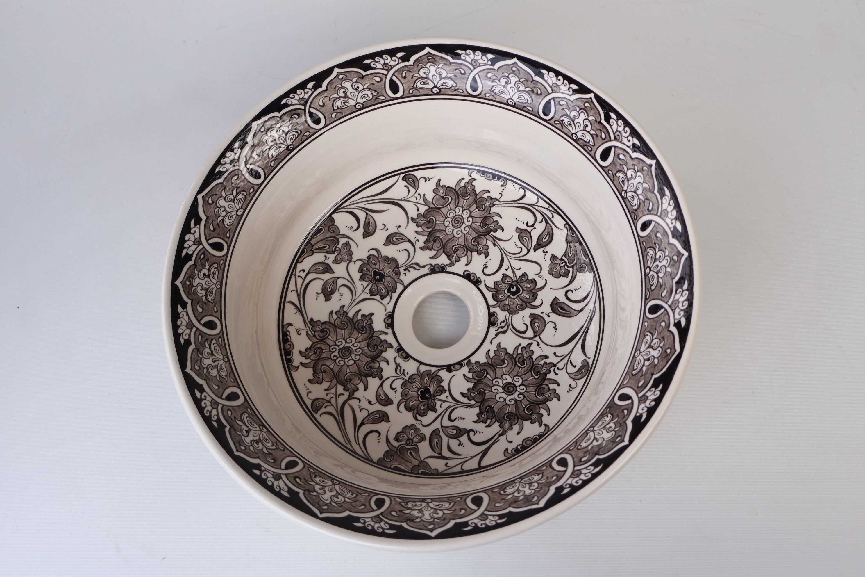 Gray Vessel Bathroom Sink Bowl - Floral & Geometric