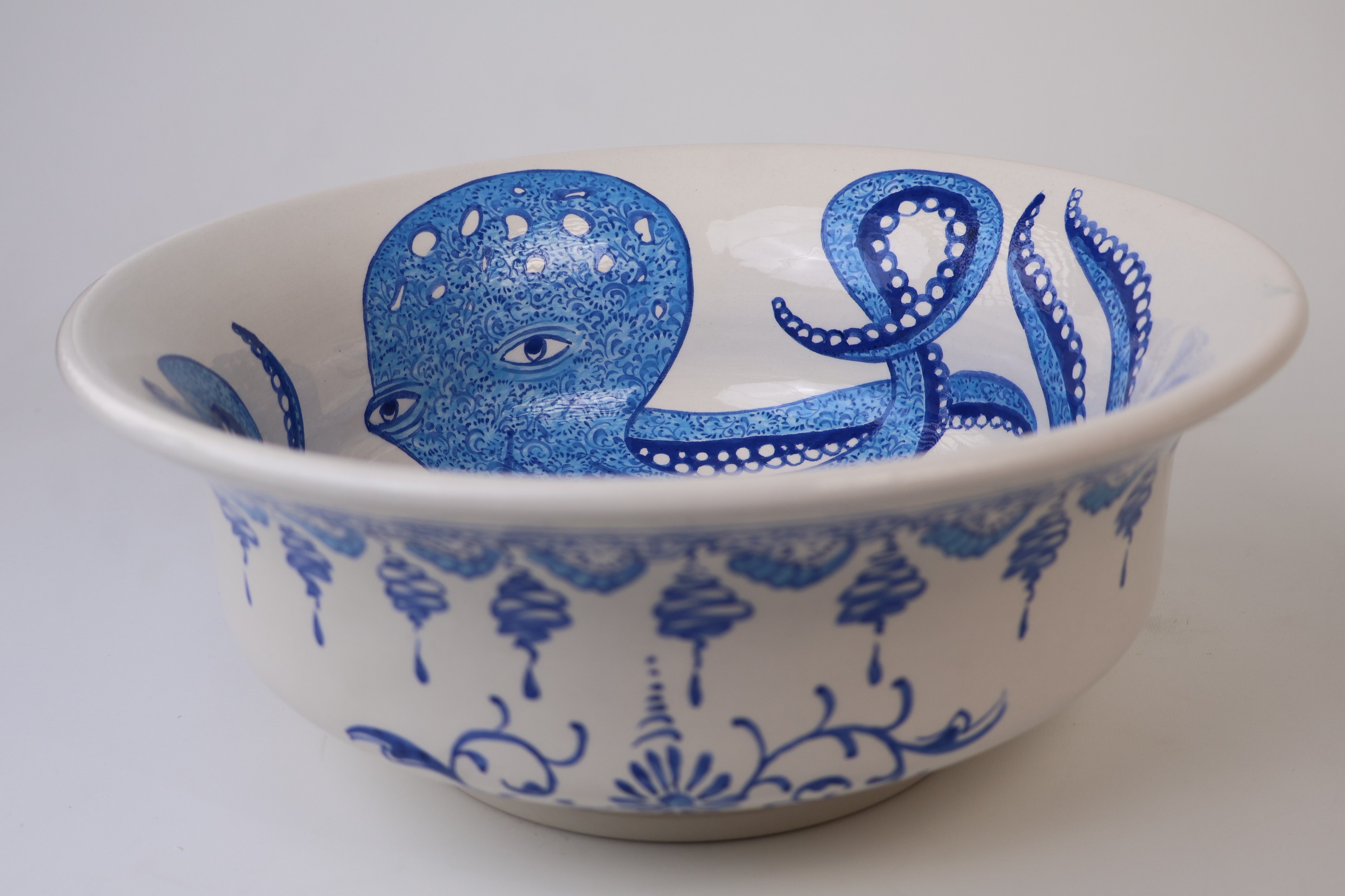 Mediterranean Blue Octopus Ceramic Sink - Handmade and Unique