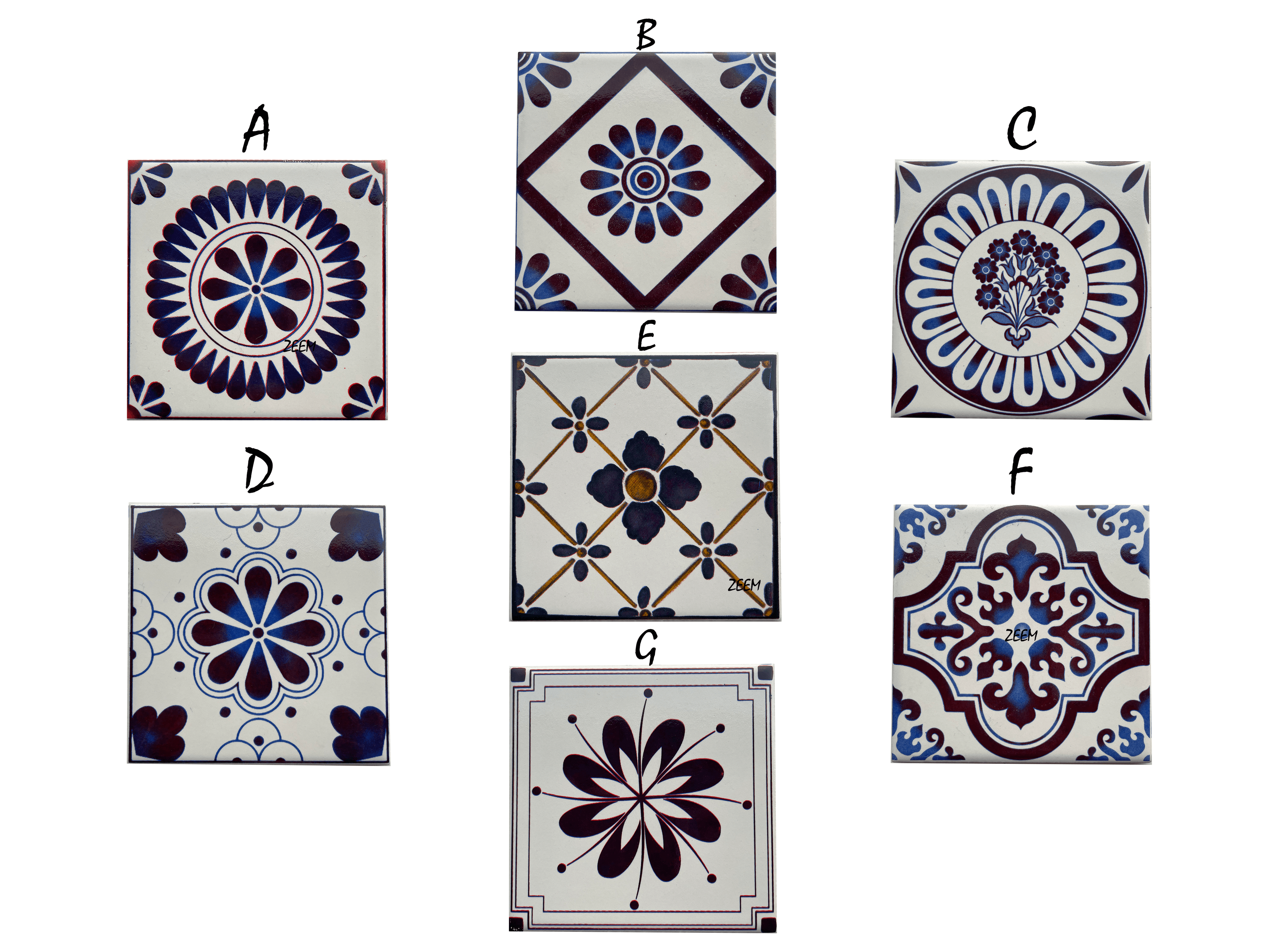 Turkish Backsplash Tile with Iznik Designs - Handcrafted Porcelain Tile for Bathroom Wall - 3.7in [10cm]